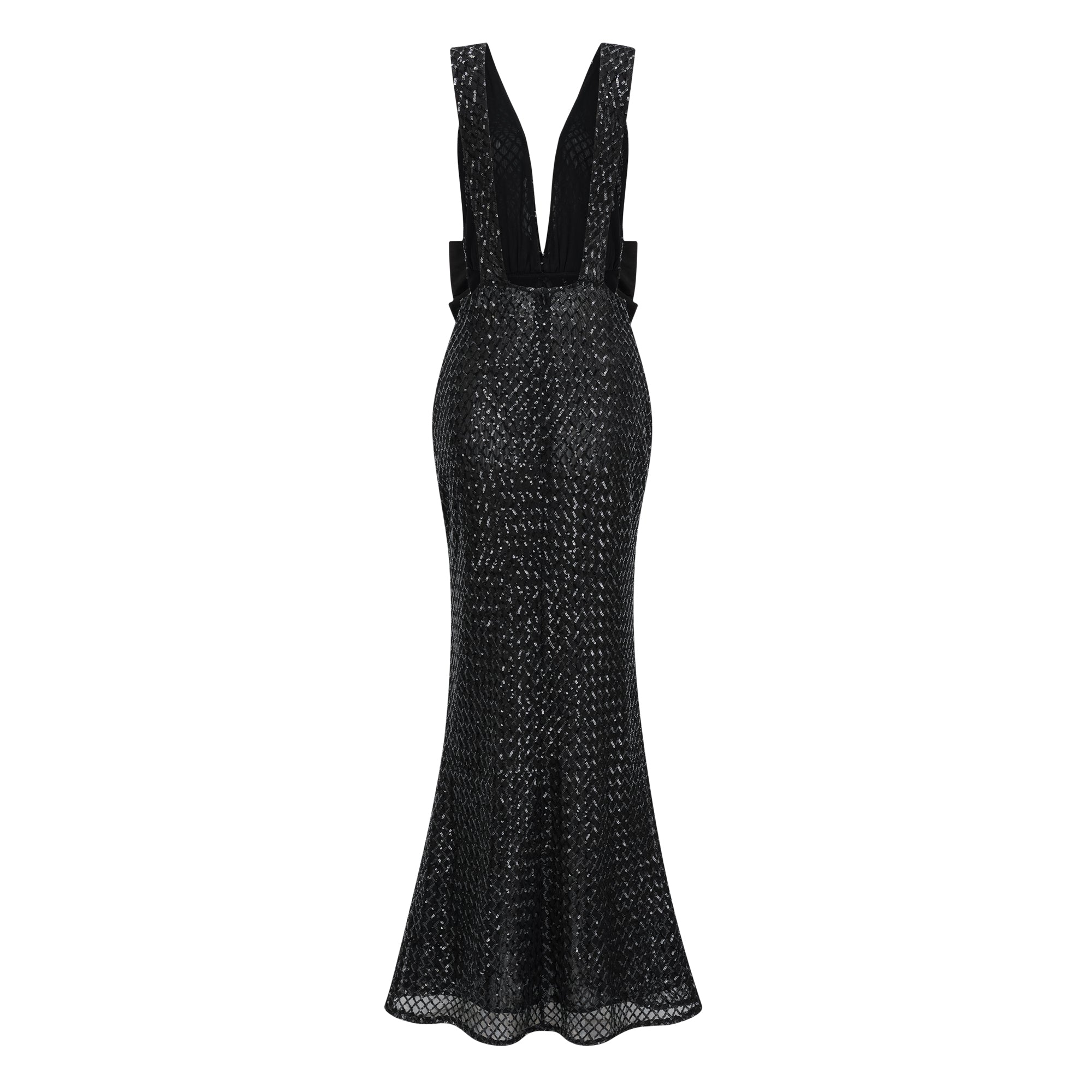 Raelynn Black Deep V-Neck Bodycon Maxi Dress (Final Sale-US Only)