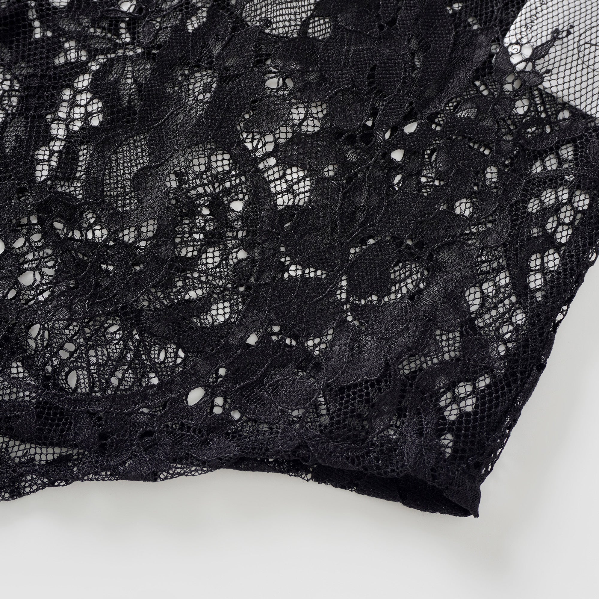 Quintine Black Ribbon Tie-Neck Floral Lace Blouse (Final Sale)