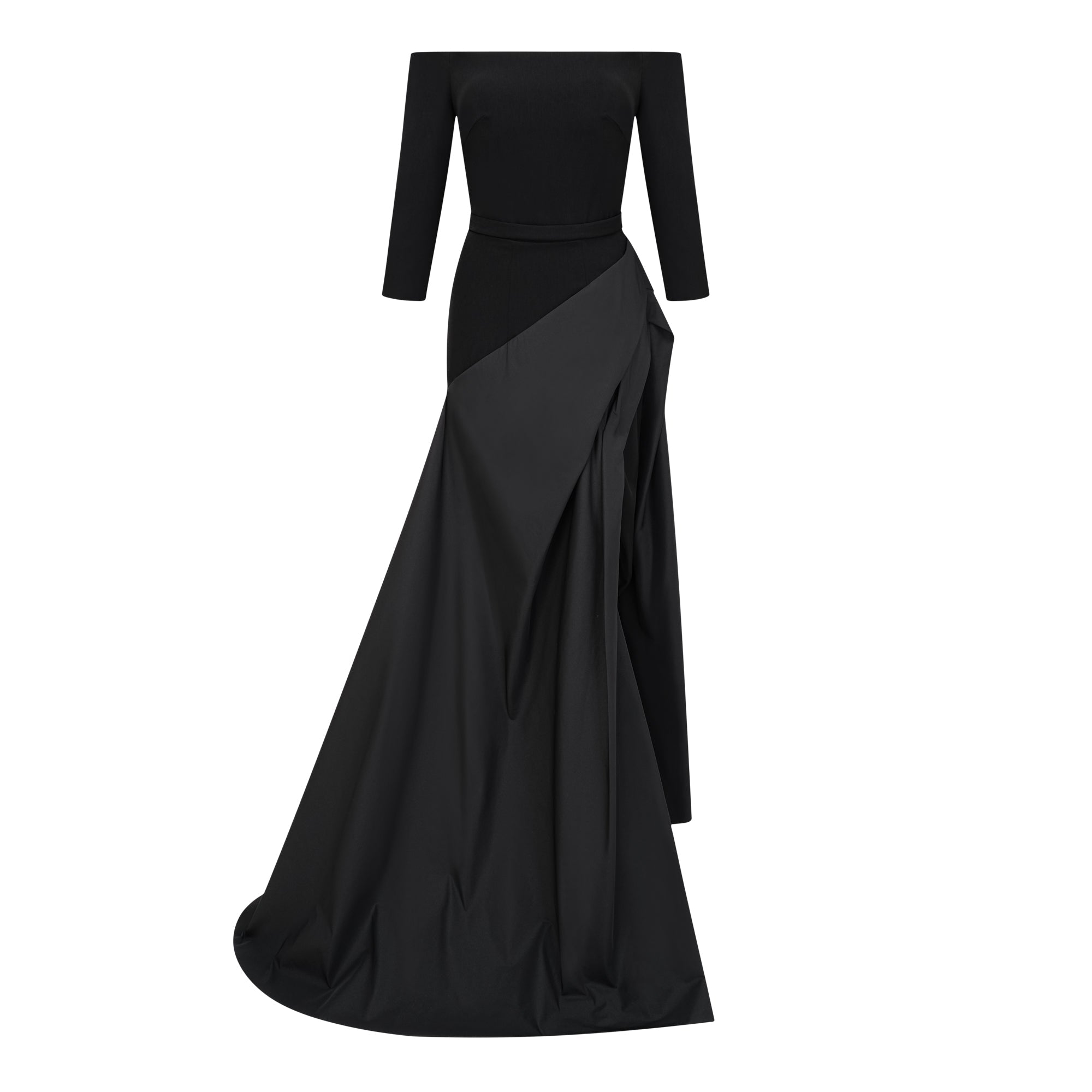 Yoliswa Black Off-Shoulder Maxi Dress with High Thigh Slit (Final Sale-US Only)