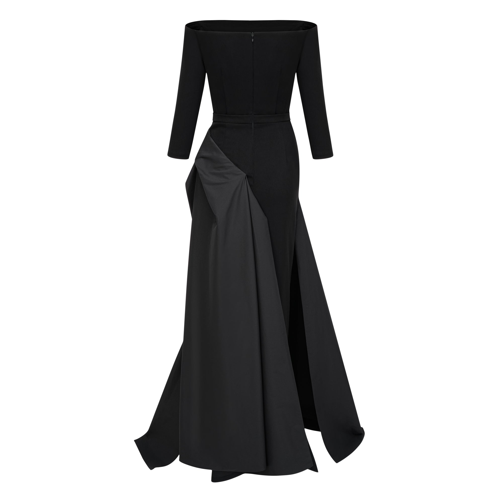 Yoliswa Black Off-Shoulder Maxi Dress with High Thigh Slit (Final Sale-US Only)