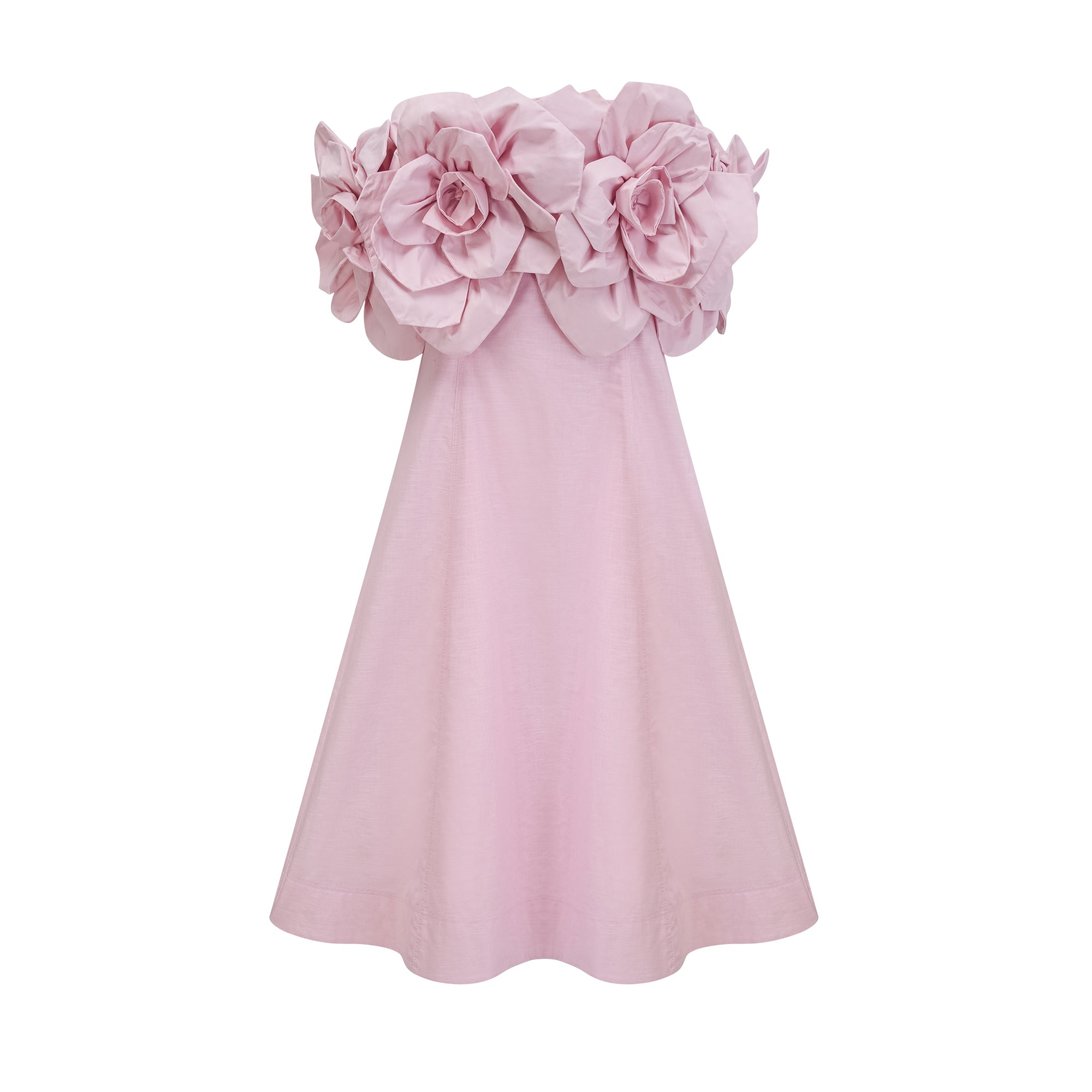 Juliette pink off-shoulder 3D-petal midi dress (Final Sale)
