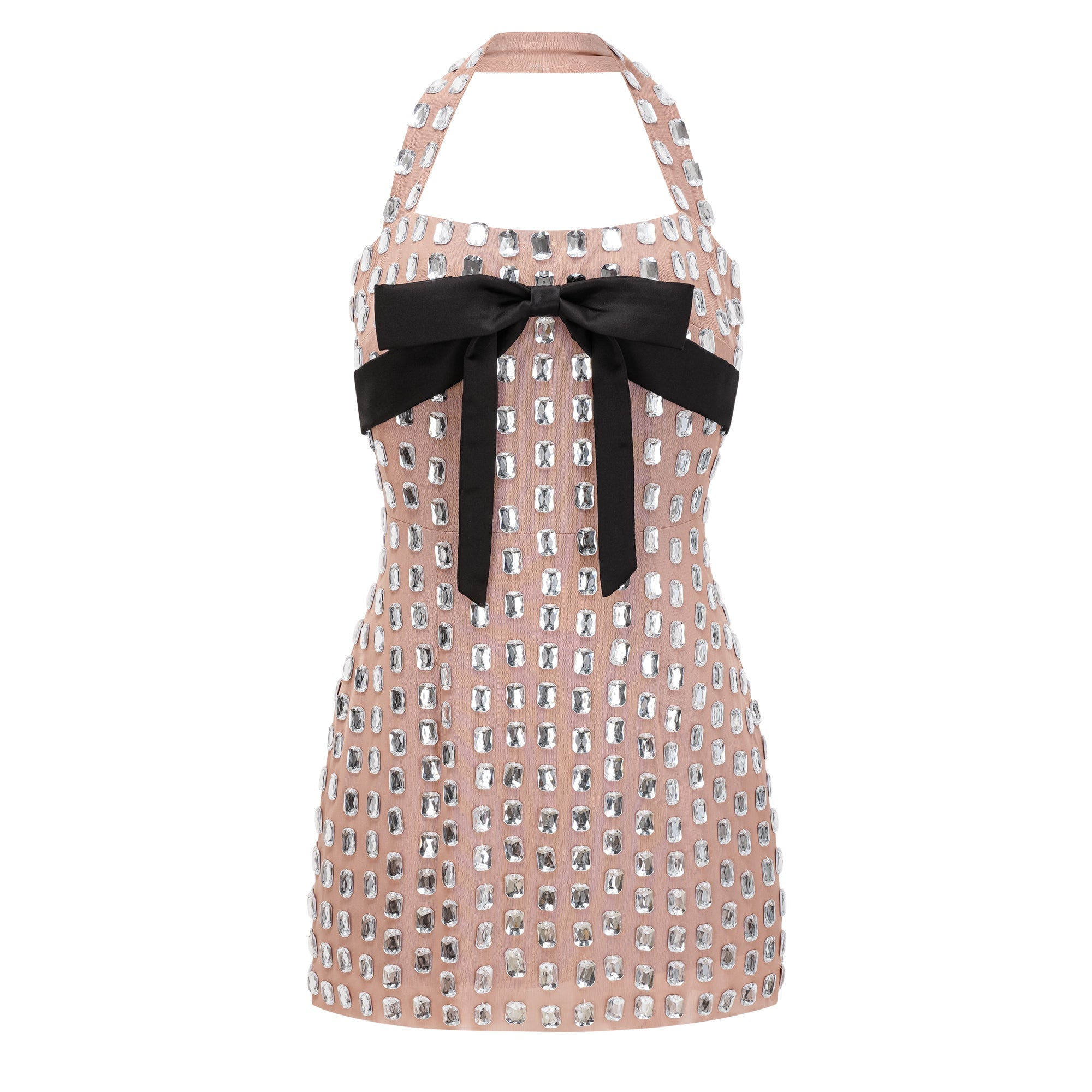 Giustina Silver Halterneck Bowknot Crystal Mini Dress (Final Sale-US Only)