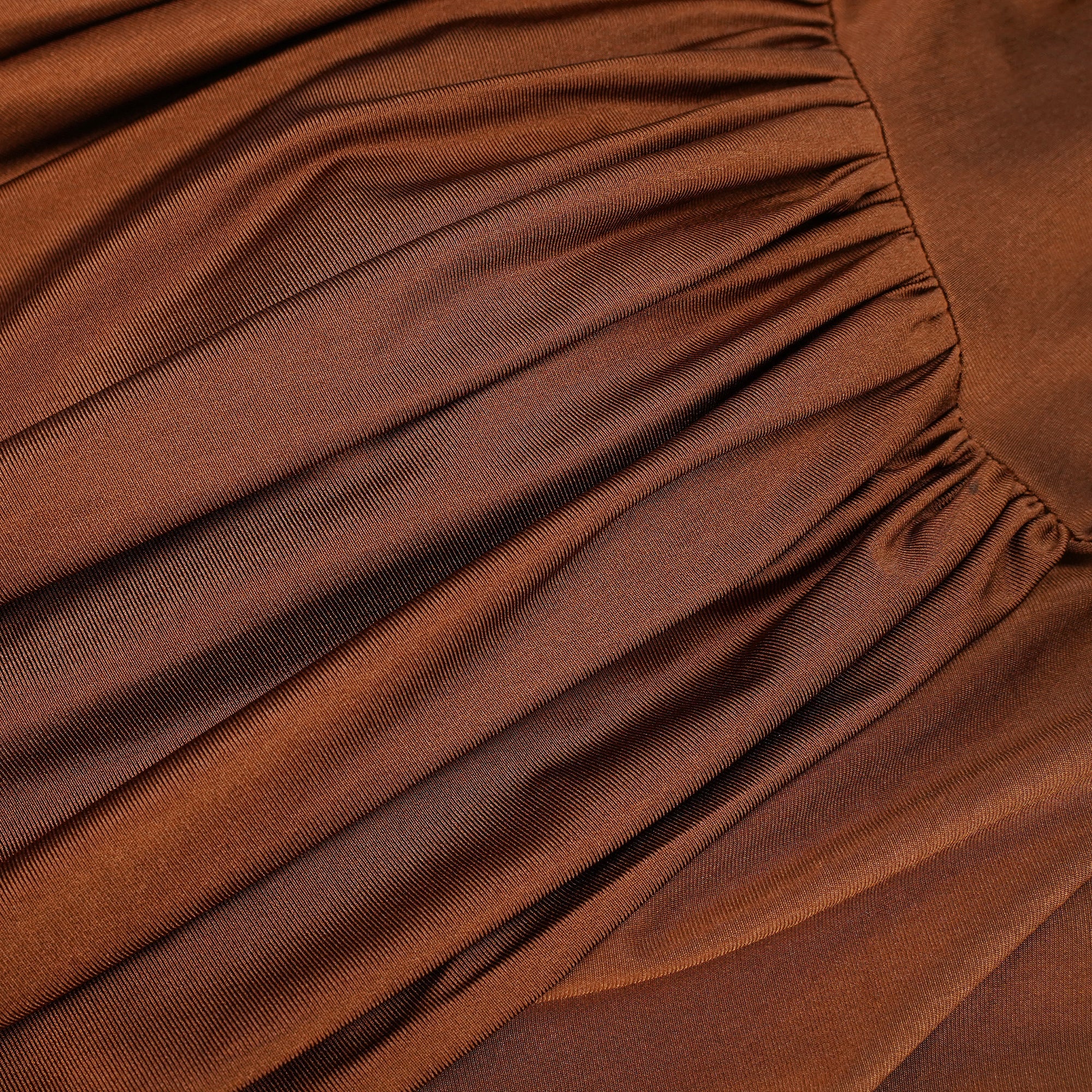 Reine Brown Asymmetrical Ruched Maxi Dress (Final Sale)
