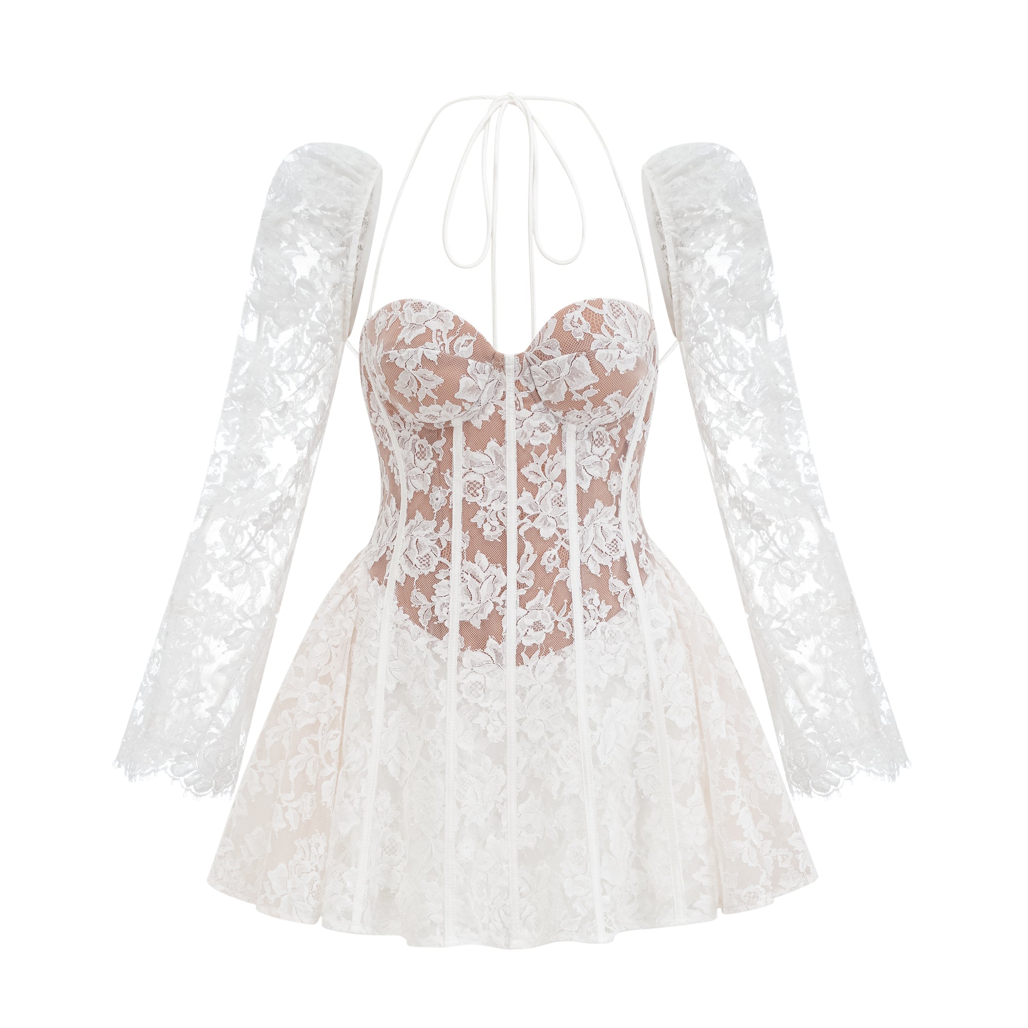 Vivienne white floral-lace corset mini dress (Final Sale)