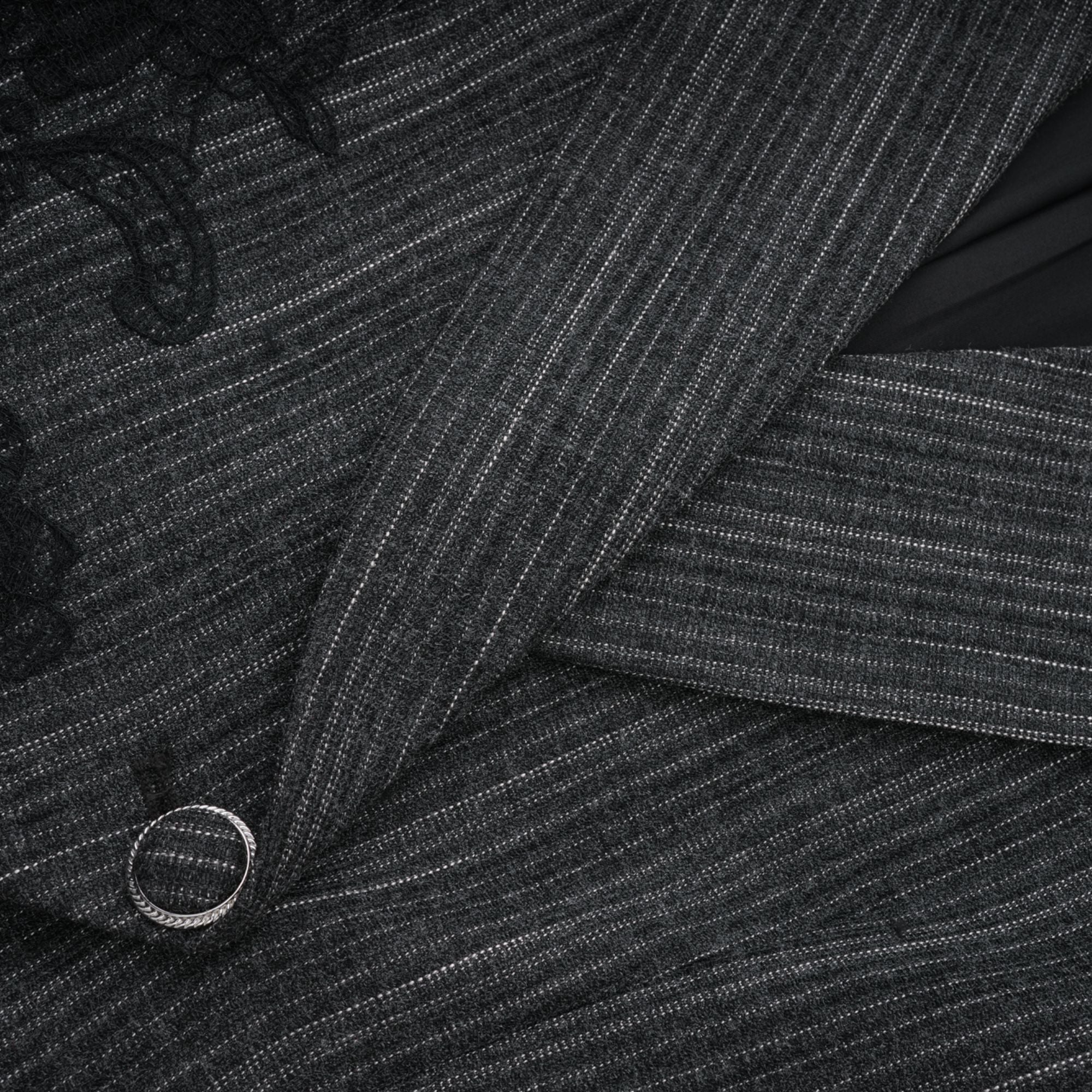 Sidonie Grey Floral Appliqué Striped Blazer & Skirt Set (Final Sale)