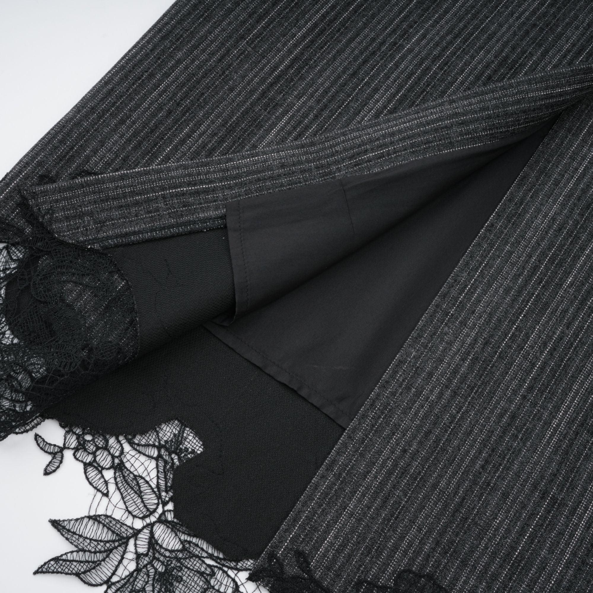 Sidonie Grey Floral Appliqué Striped Blazer & Skirt Set (Final Sale)