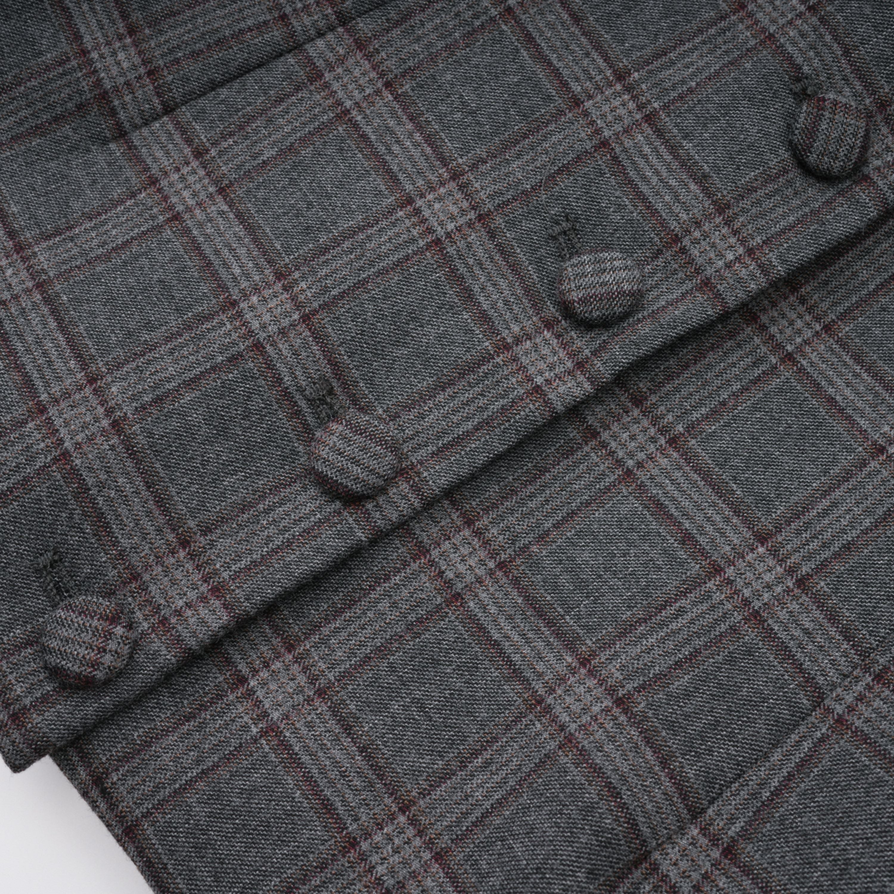 Grey Cut-out Checked Blazer Skirt Set
