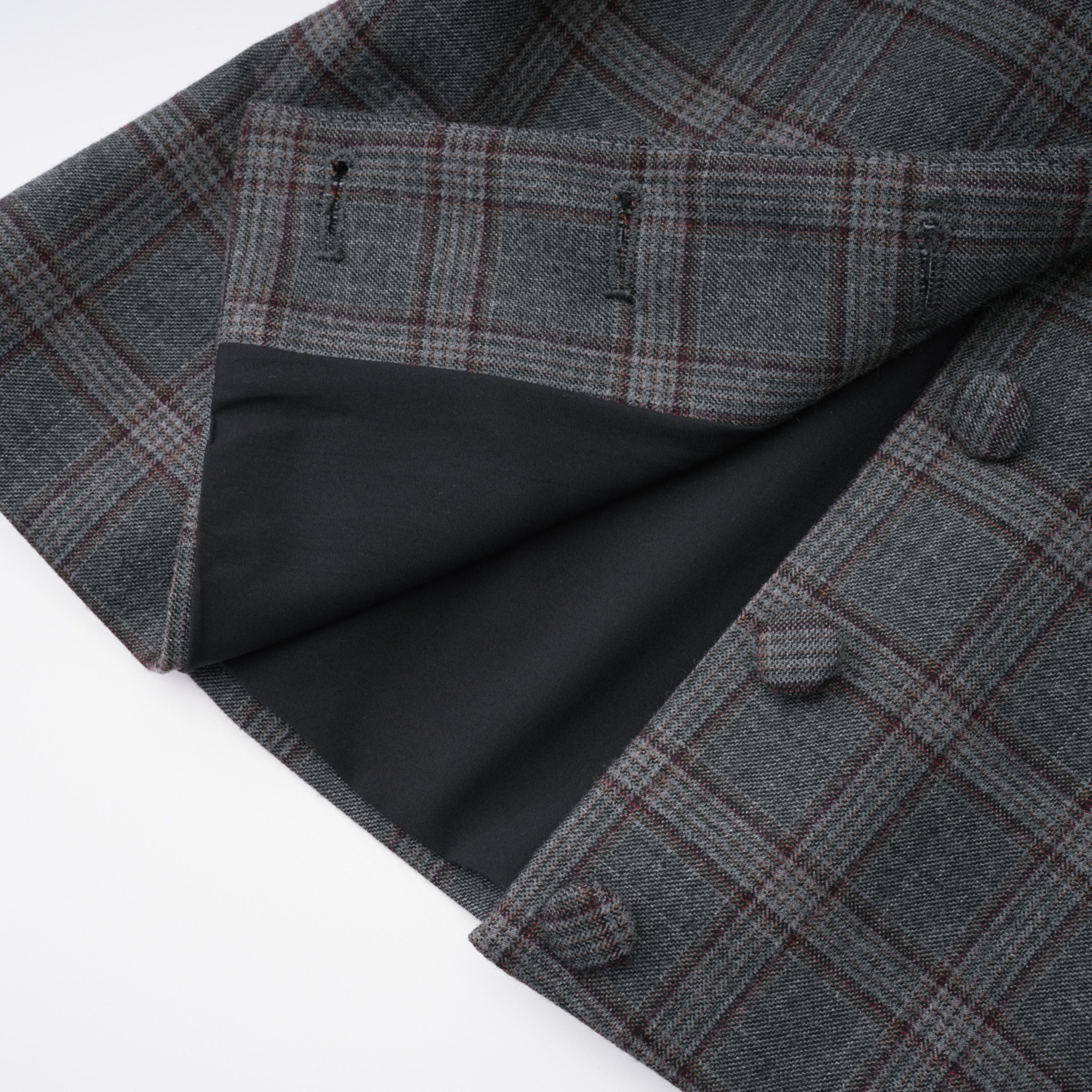 Grey Cut-out Checked Blazer Skirt Set