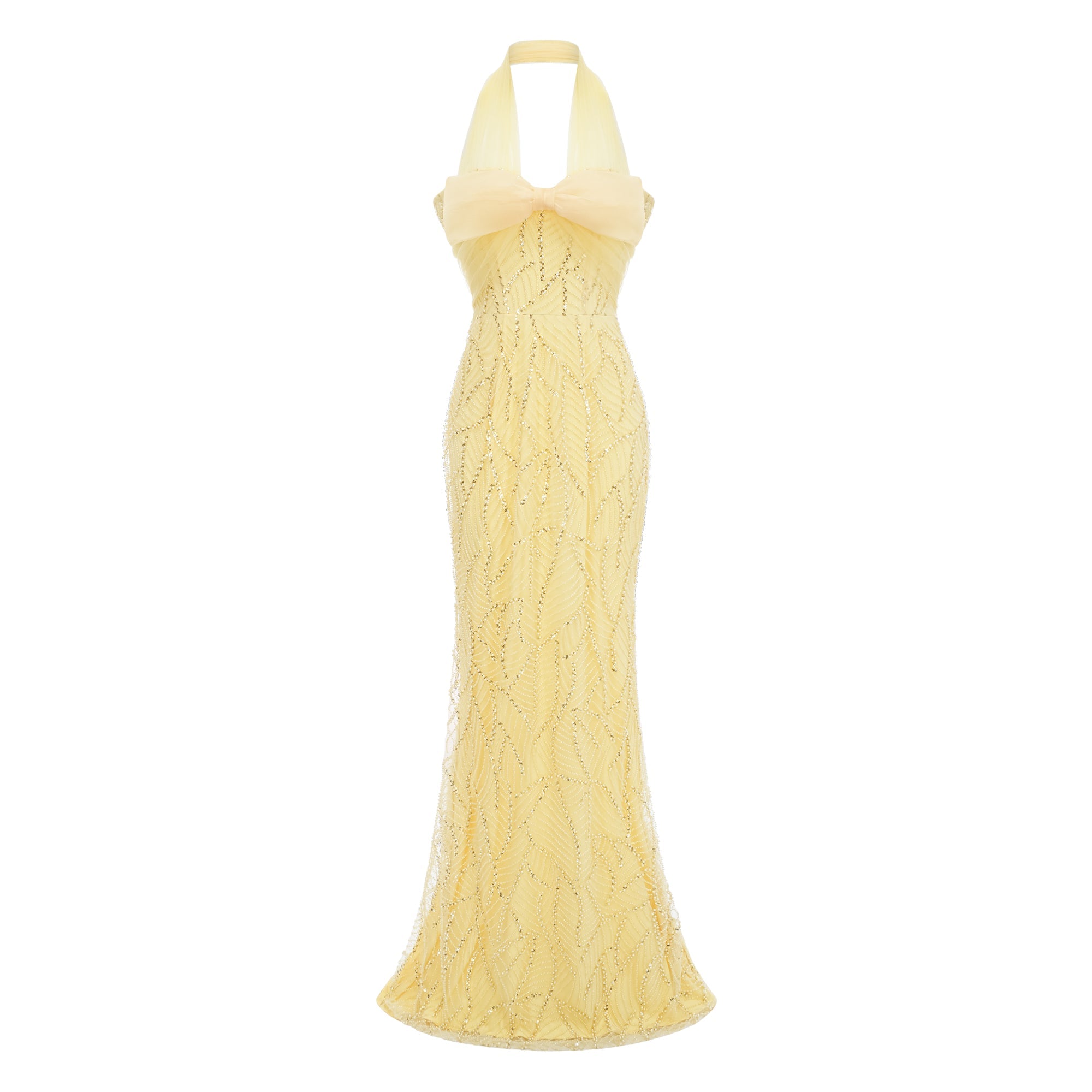 Antonia Yellow Halterneck Bow Maxi Dress (Final Sale-US Only)