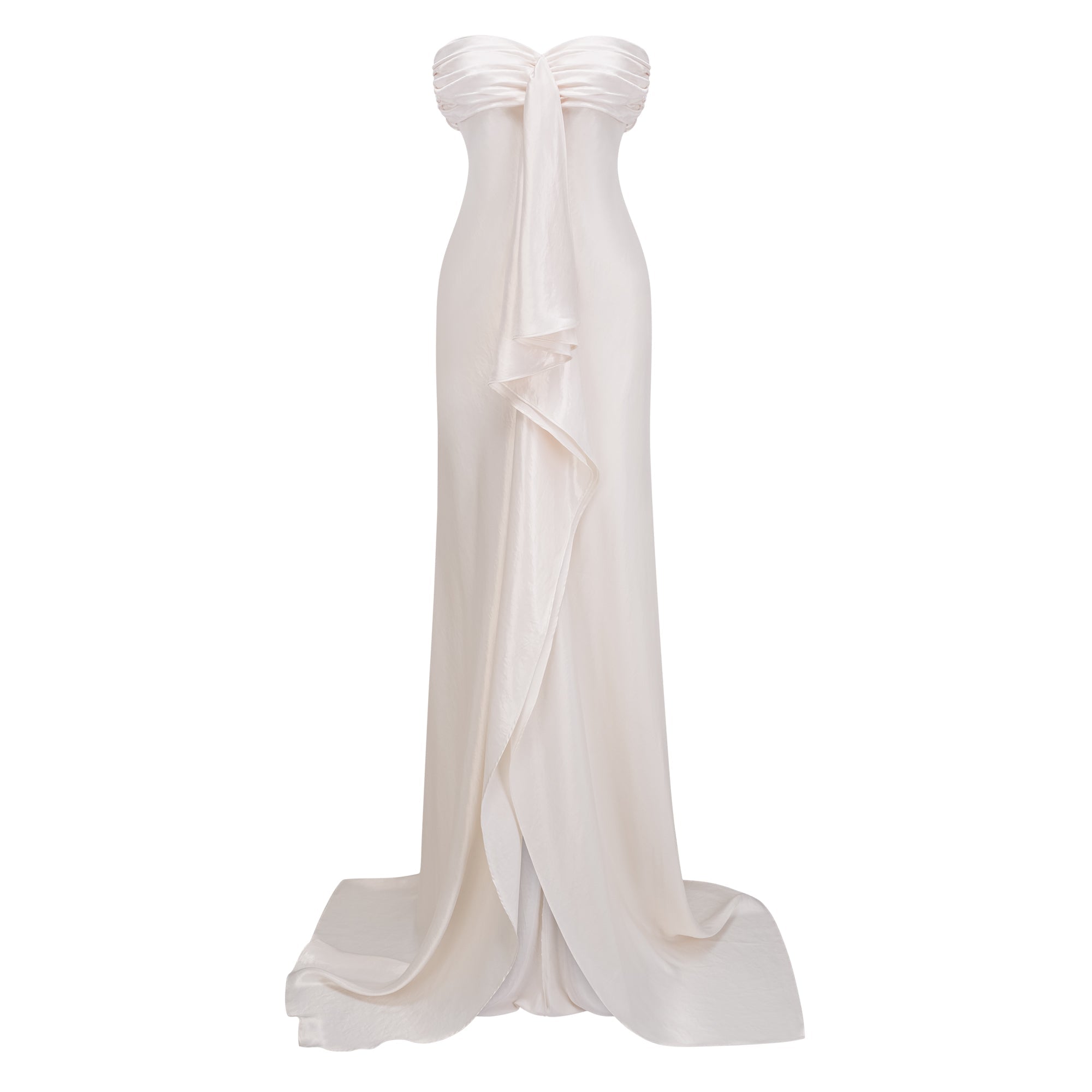 Lilla Beige Strapless Ruffled Satin Maxi Dress (Final Sale)