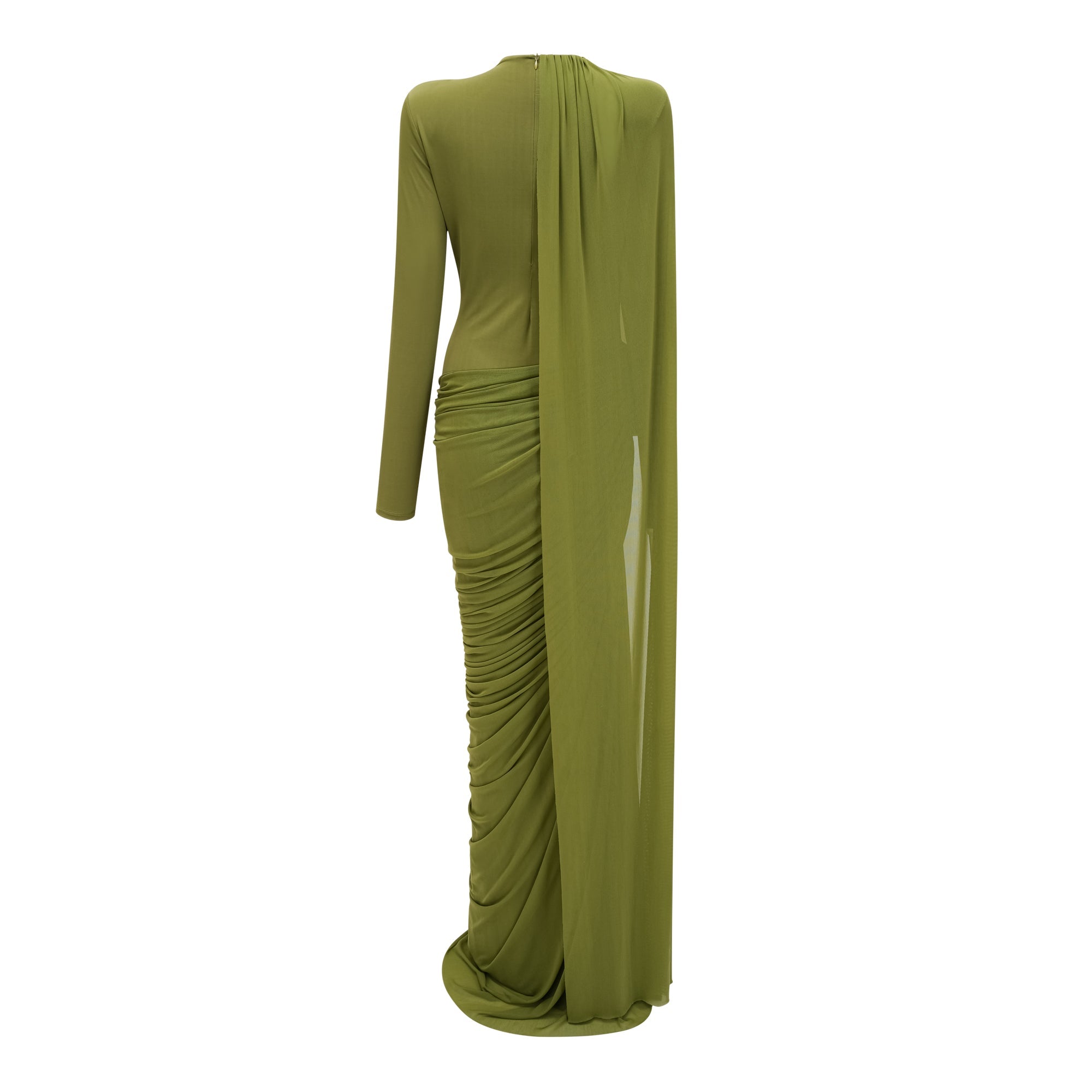 Emilia Green Asymmetrical Ribbon Draped Maxi Dress (Final Sale)