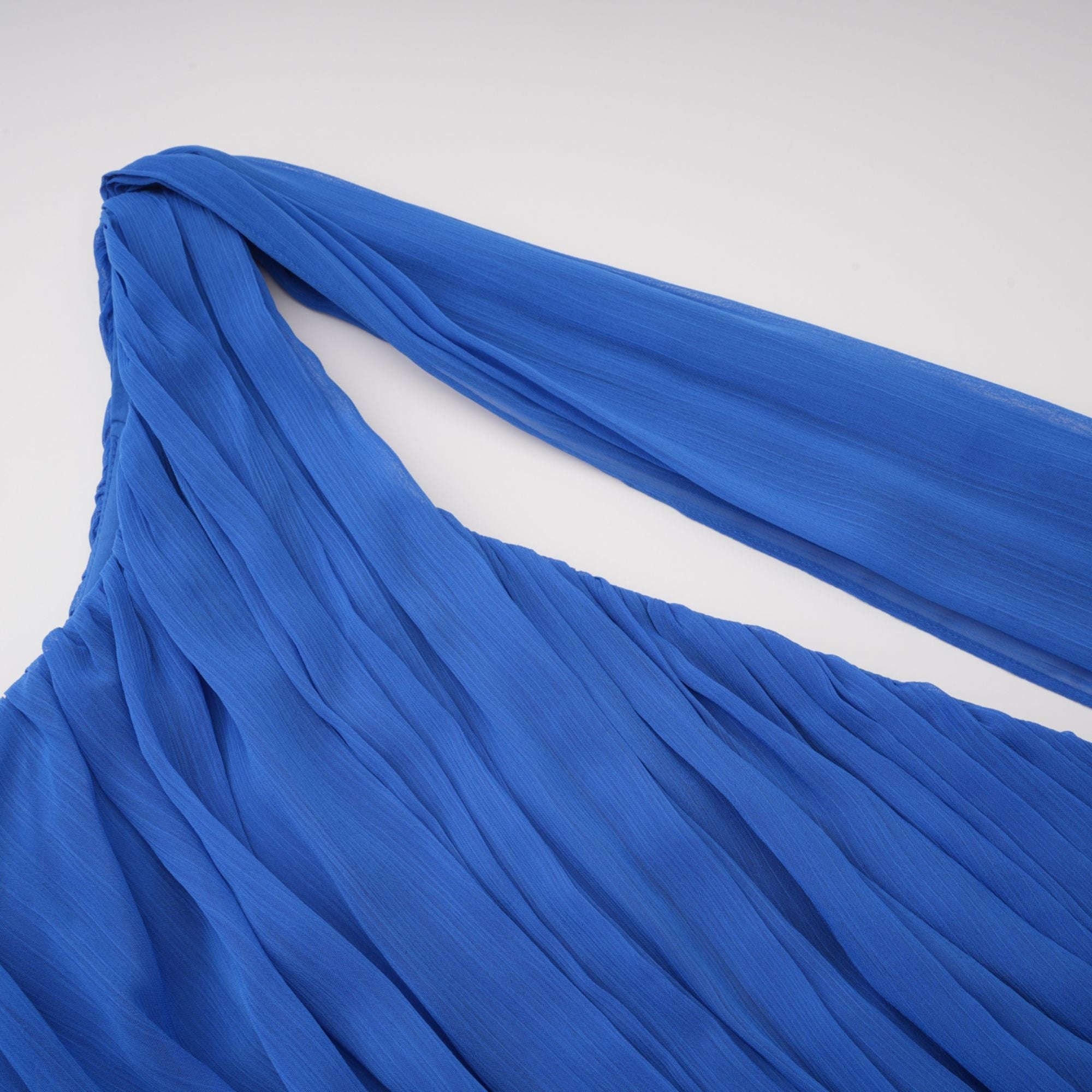 Faustine Blue Cape Design Ruched Maxi Dress (Final Sale)