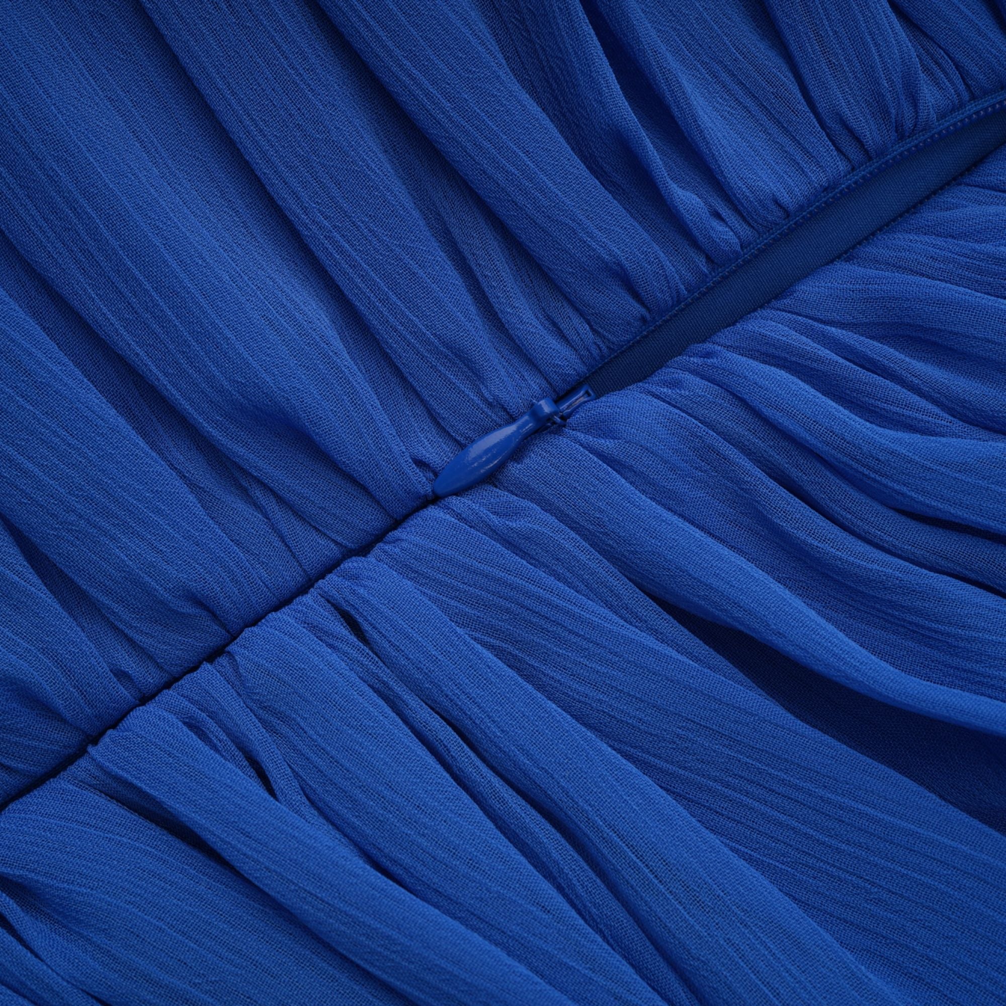 Faustine Blue Cape Design Ruched Maxi Dress (Final Sale)