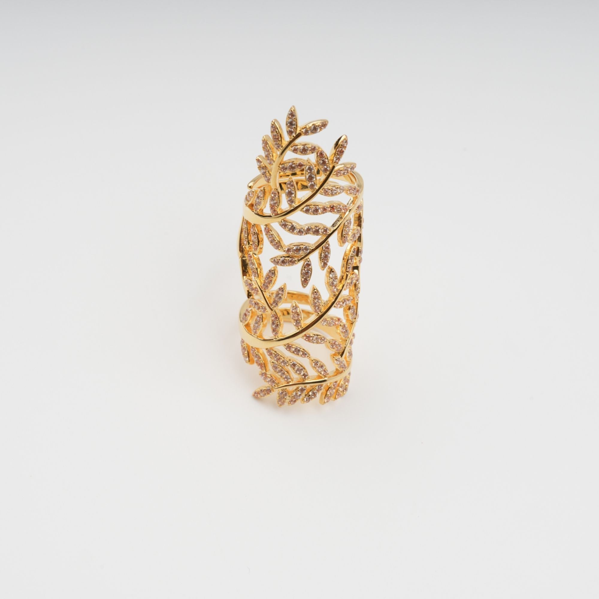 Glyphe Gold Tone Palm Leaf Adjustable Sterling Silver Ring