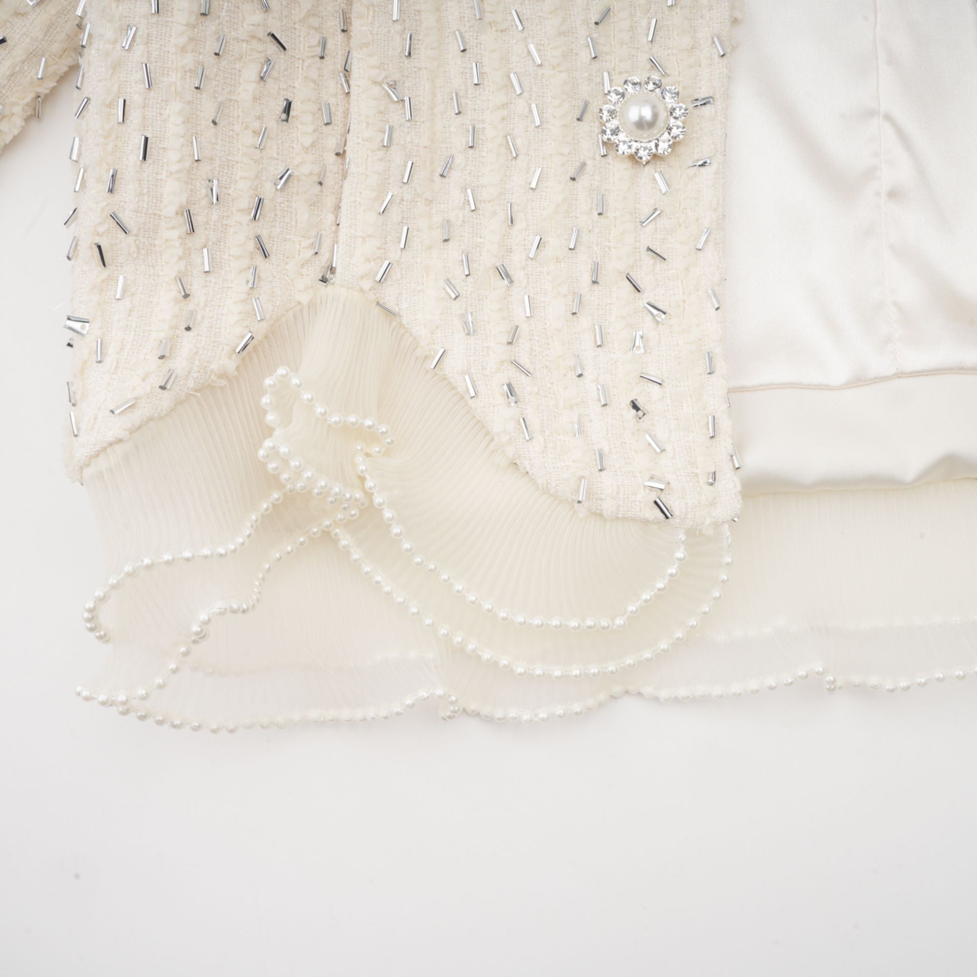 Blanche white beaded ruffle cropped jacket (Final Sale)