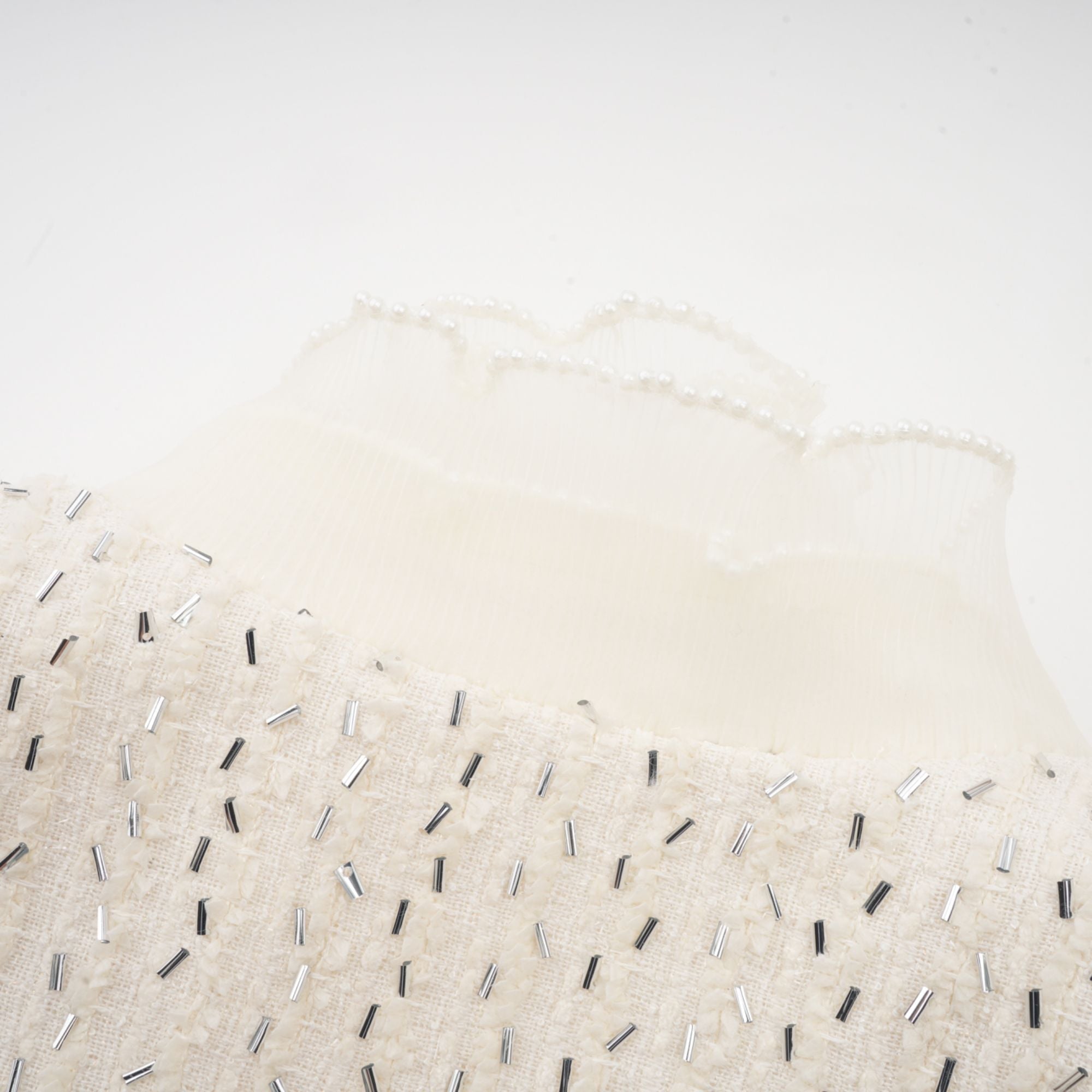 Blanche white beaded ruffle cropped jacket (Final Sale)