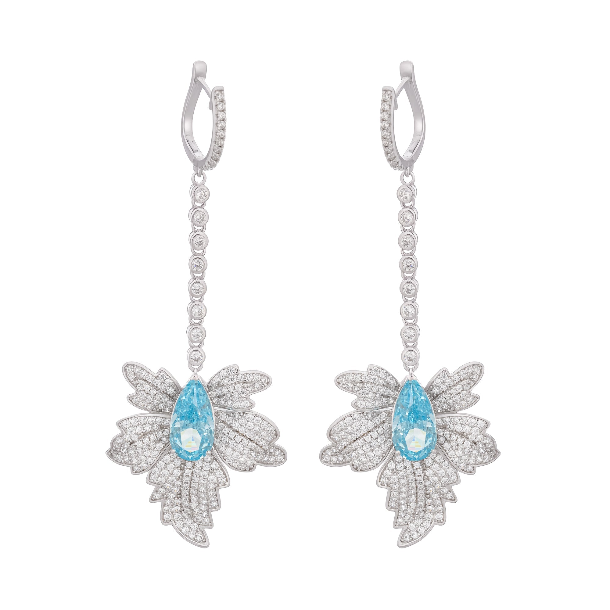 Vilhelmiina Blue Leaf Gemstone Dangle Sterling Silver Earrings