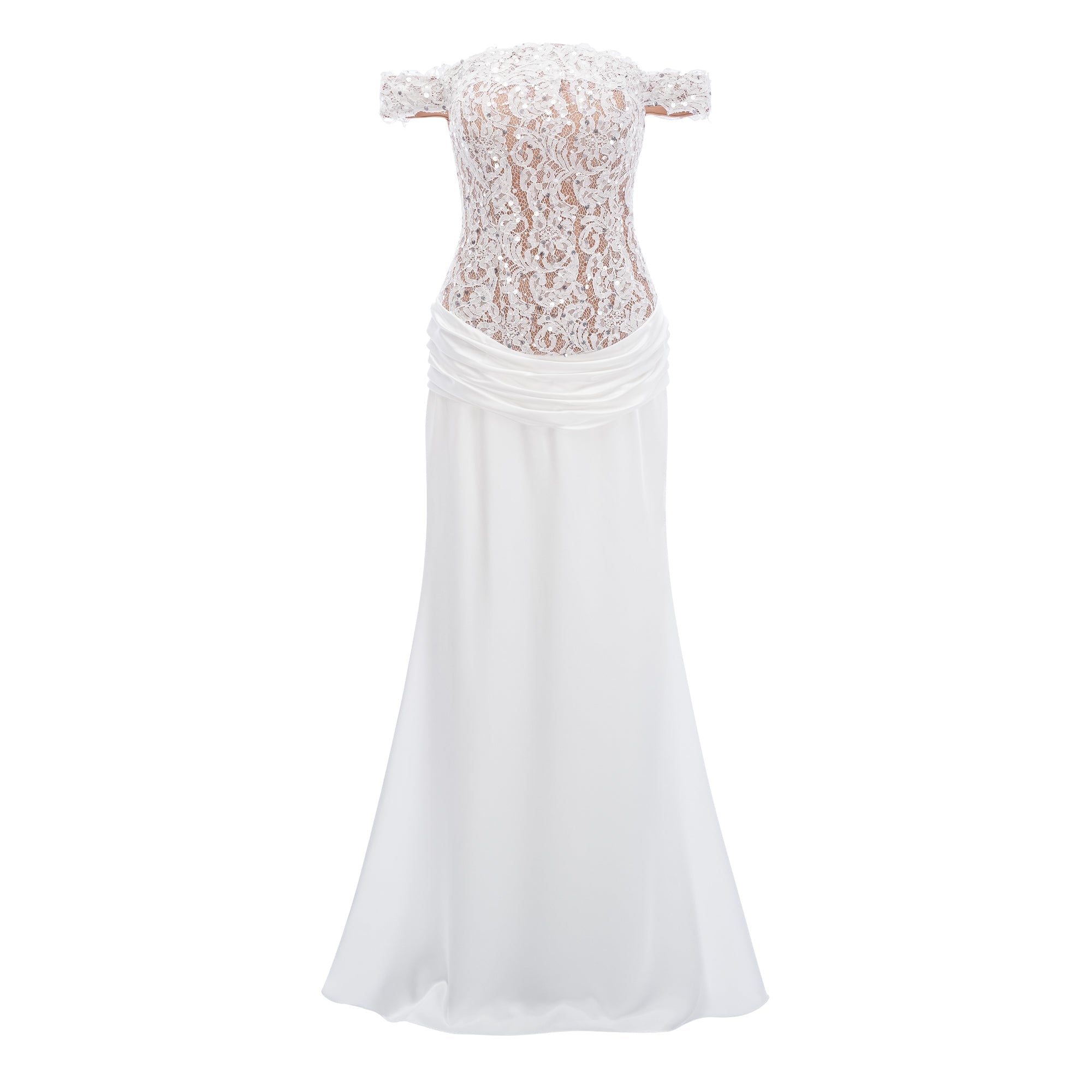 Grace White Satin Maxi Dress with Lace Panels (Final Sale)