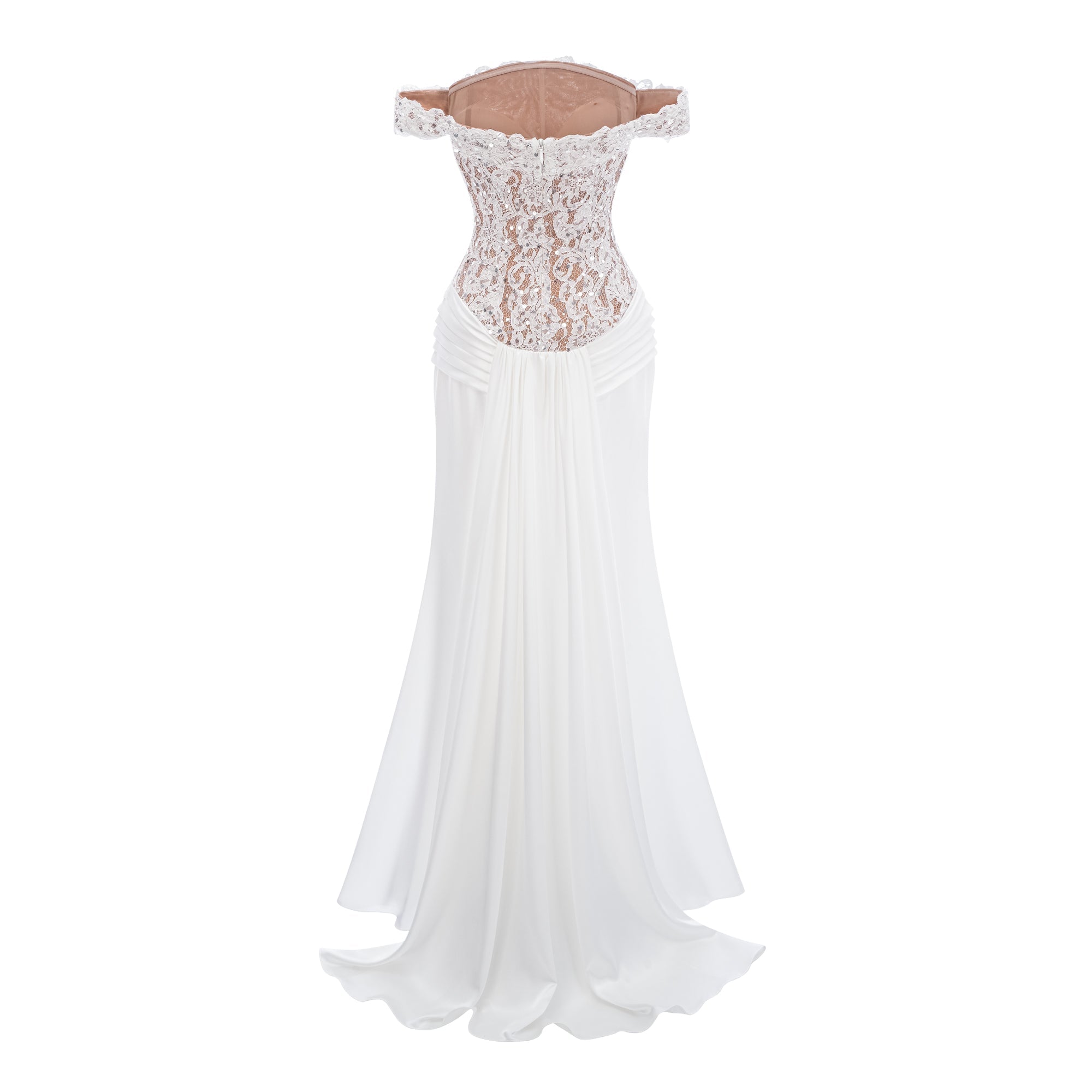 Grace White Satin Maxi Dress with Lace Panels (Final Sale)