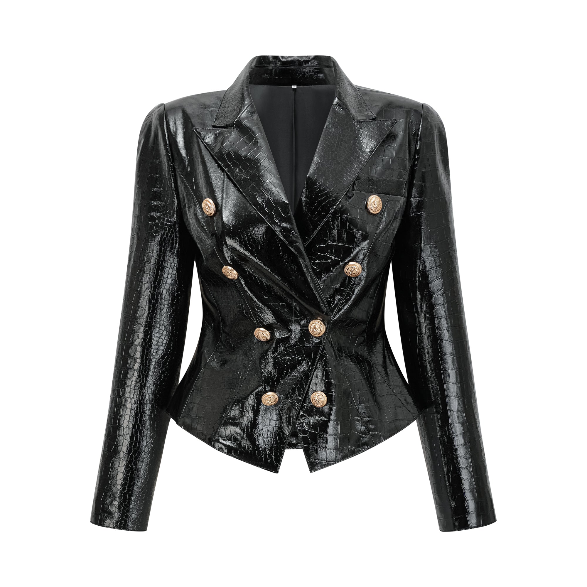 Élodie black cinched-waist leather jacket (Final Sale)
