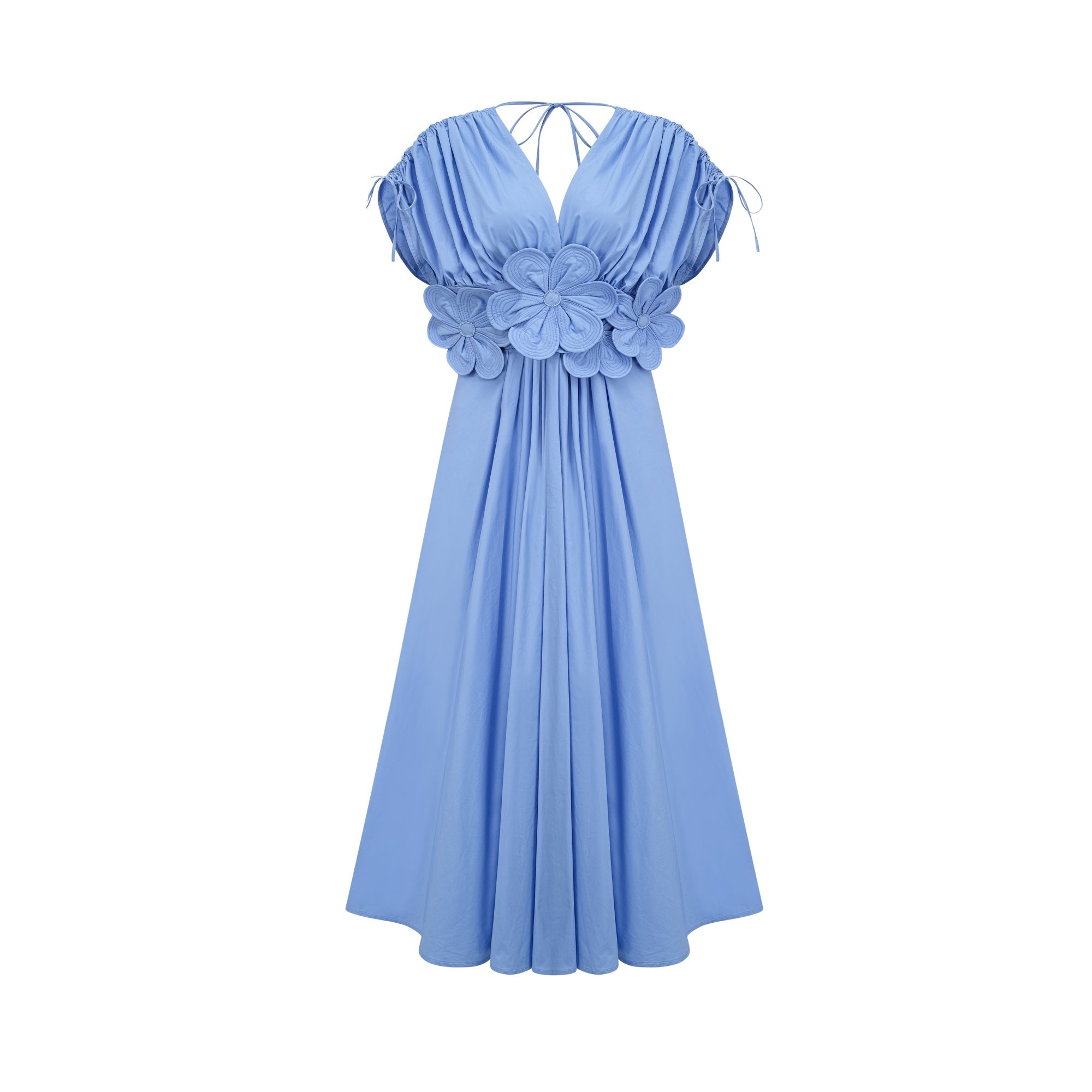 Emma petal-detail drawstring maxi dress in Blue (Final Sale)