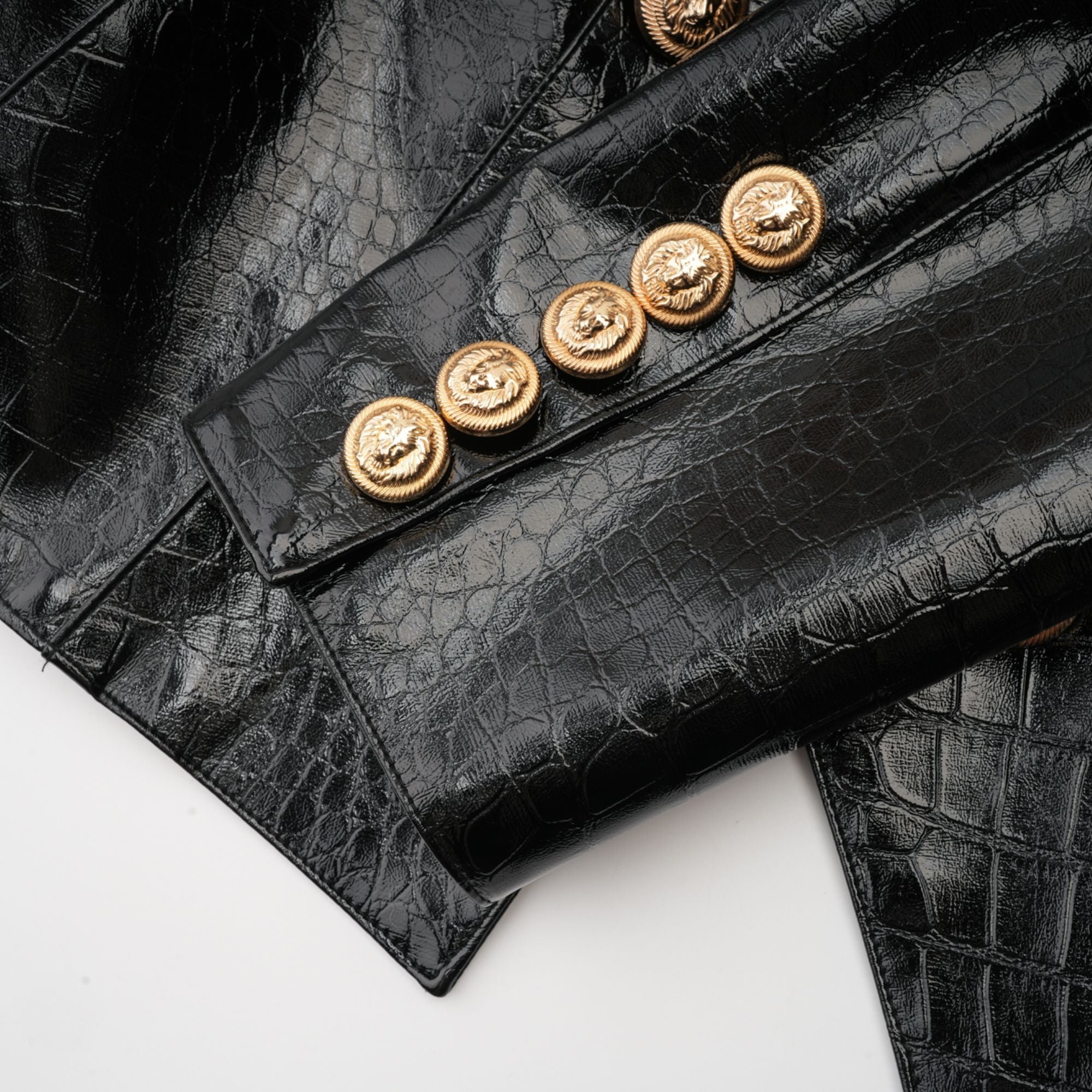 Élodie black cinched-waist leather jacket (Final Sale)