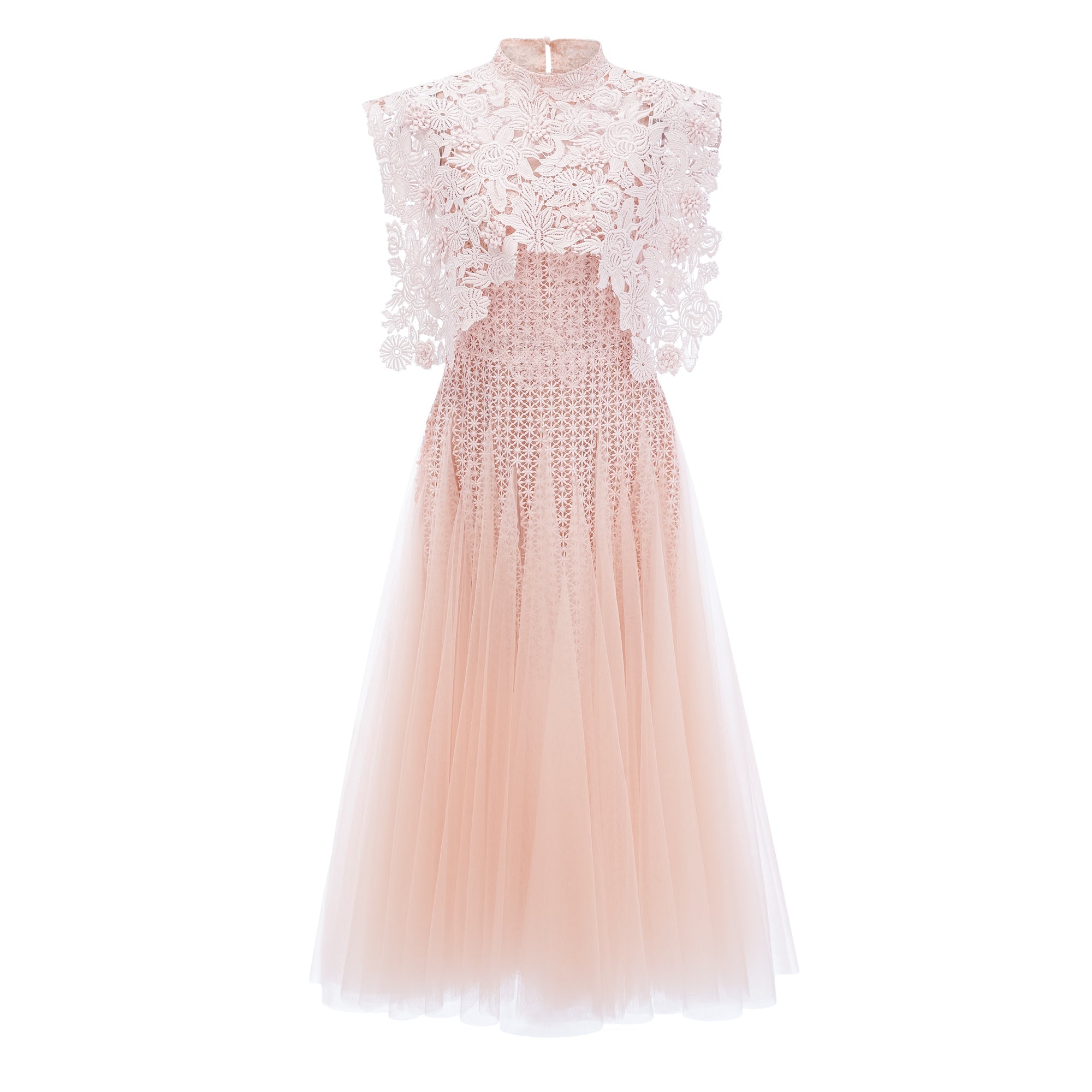 Margaret Light Pink Floral Crochet Midi Dress (Final Sale-US Only)