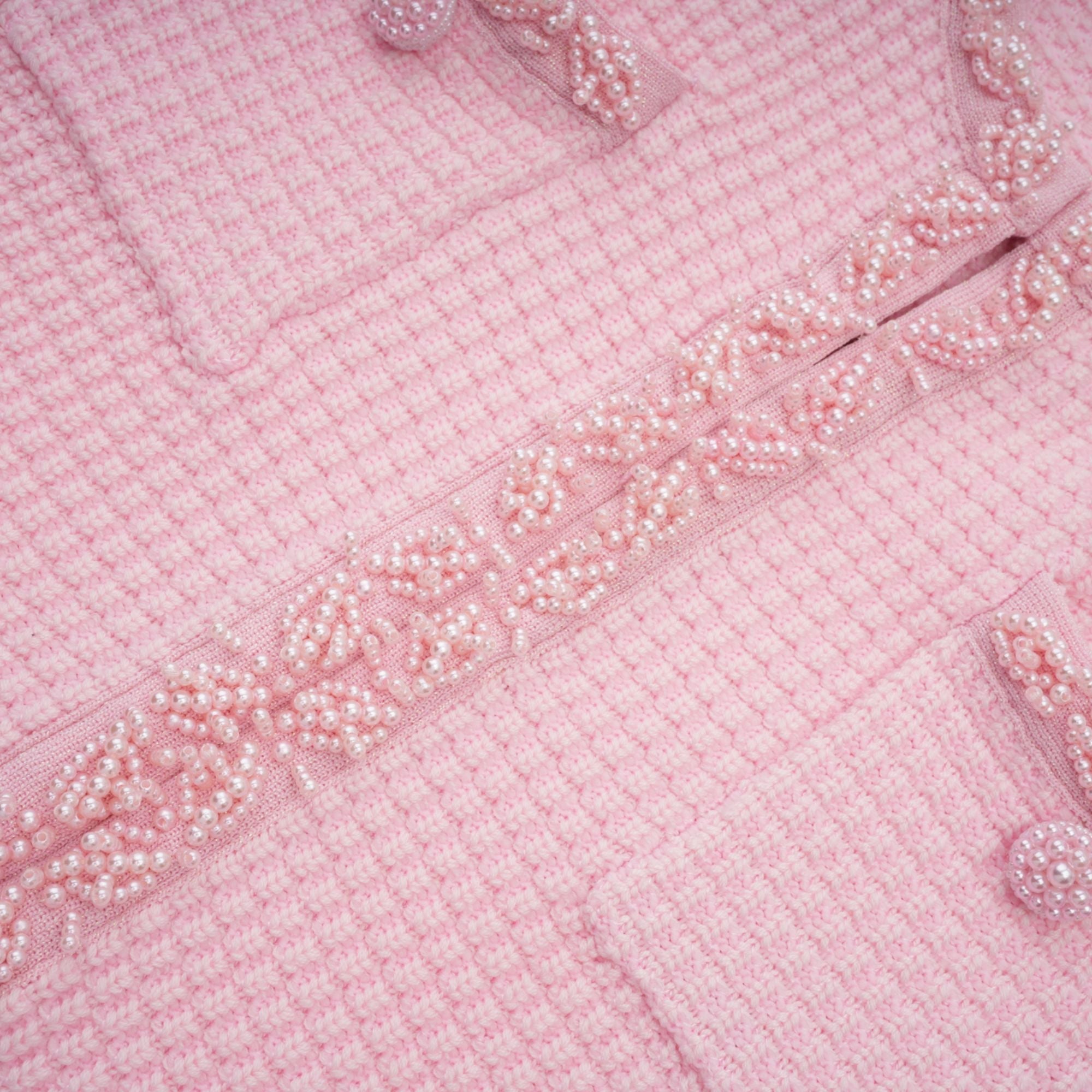Eugénie Pink Beaded Knit Mini Dress
