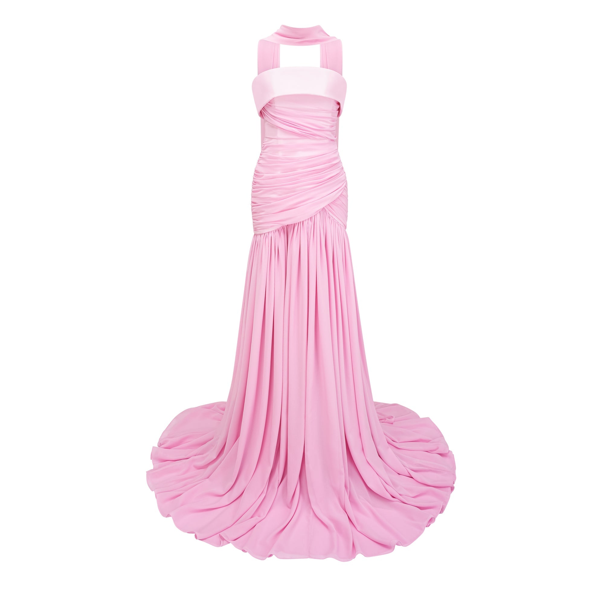 Laetitia Pink Pleated Train Ruched Maxi Dress (Final Sale)