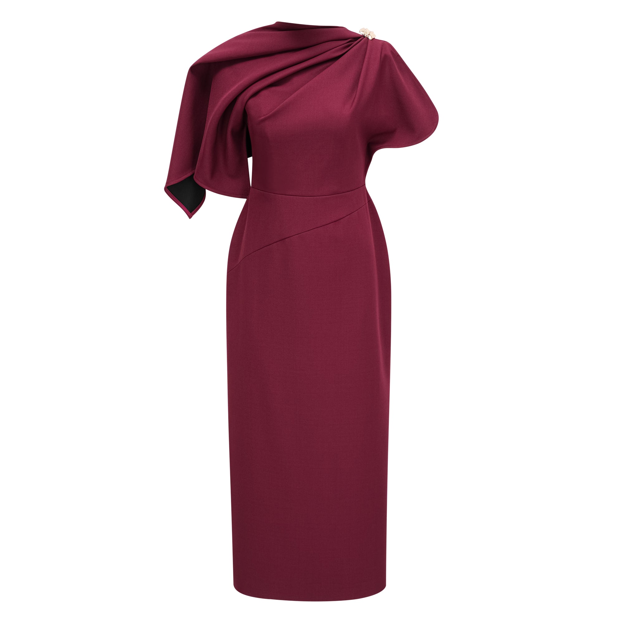 Wren Burgundy Asymmetrical Cape Maxi Dress (Final Sale-US Only)