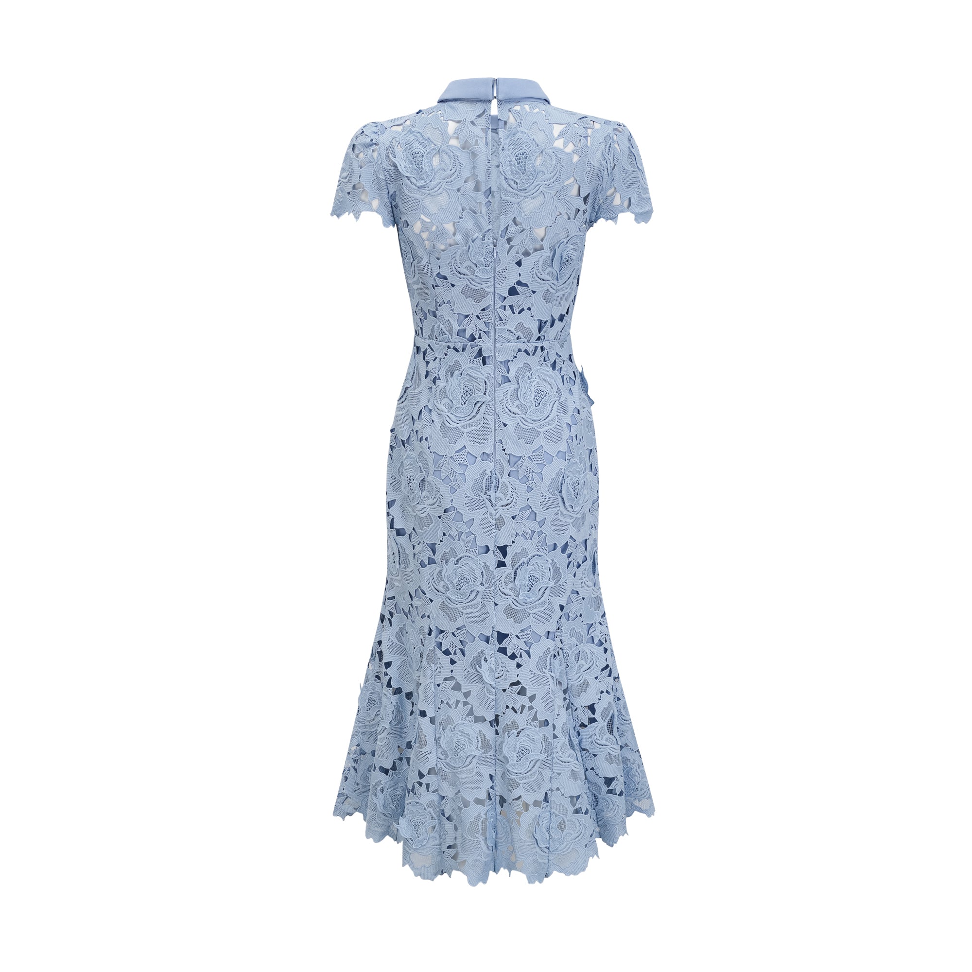 Aurore Blue Floral Appliqué Lace Midi Dress (Final Sale)