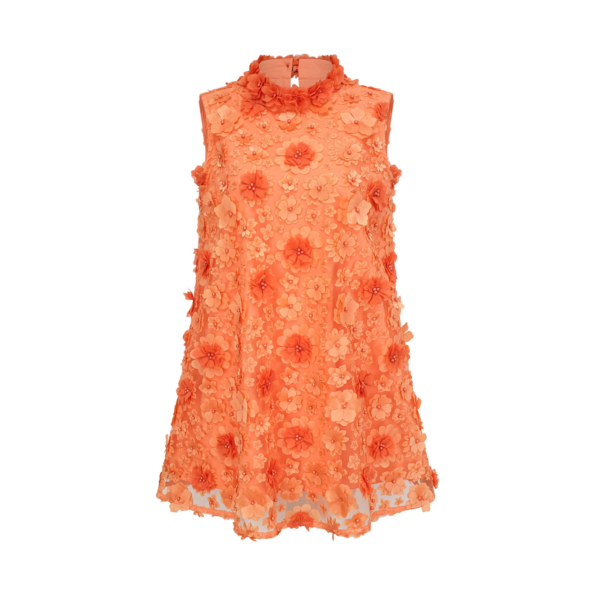 Orphée Orange Faux-Flower Mini Dress