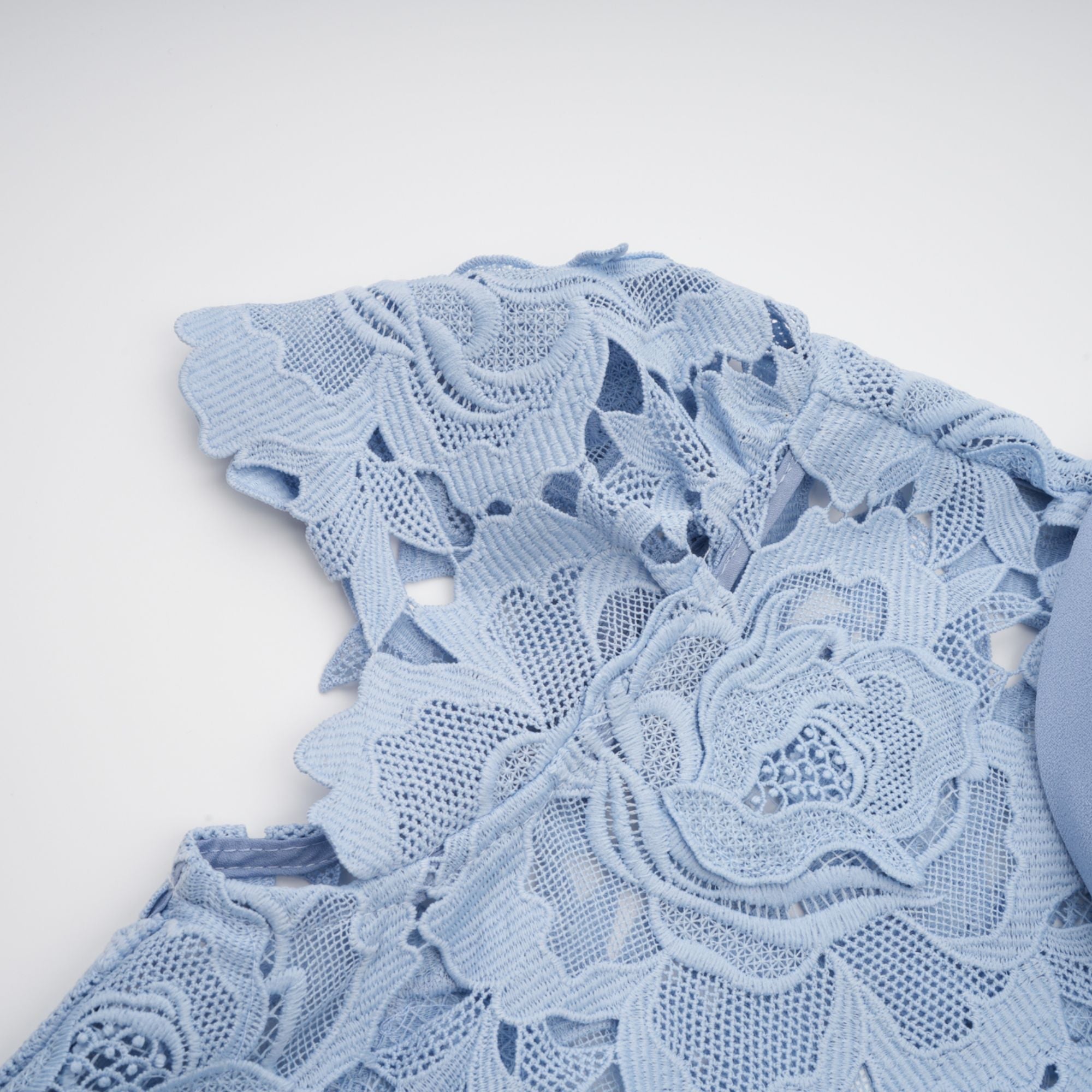 Aurore Blue Floral Appliqué Lace Midi Dress (Final Sale)