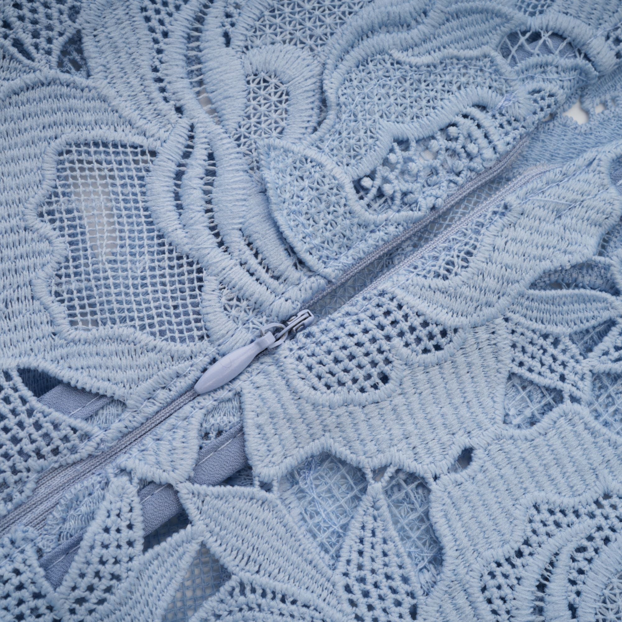 Aurore Blue Floral Appliqué Lace Midi Dress (Final Sale)