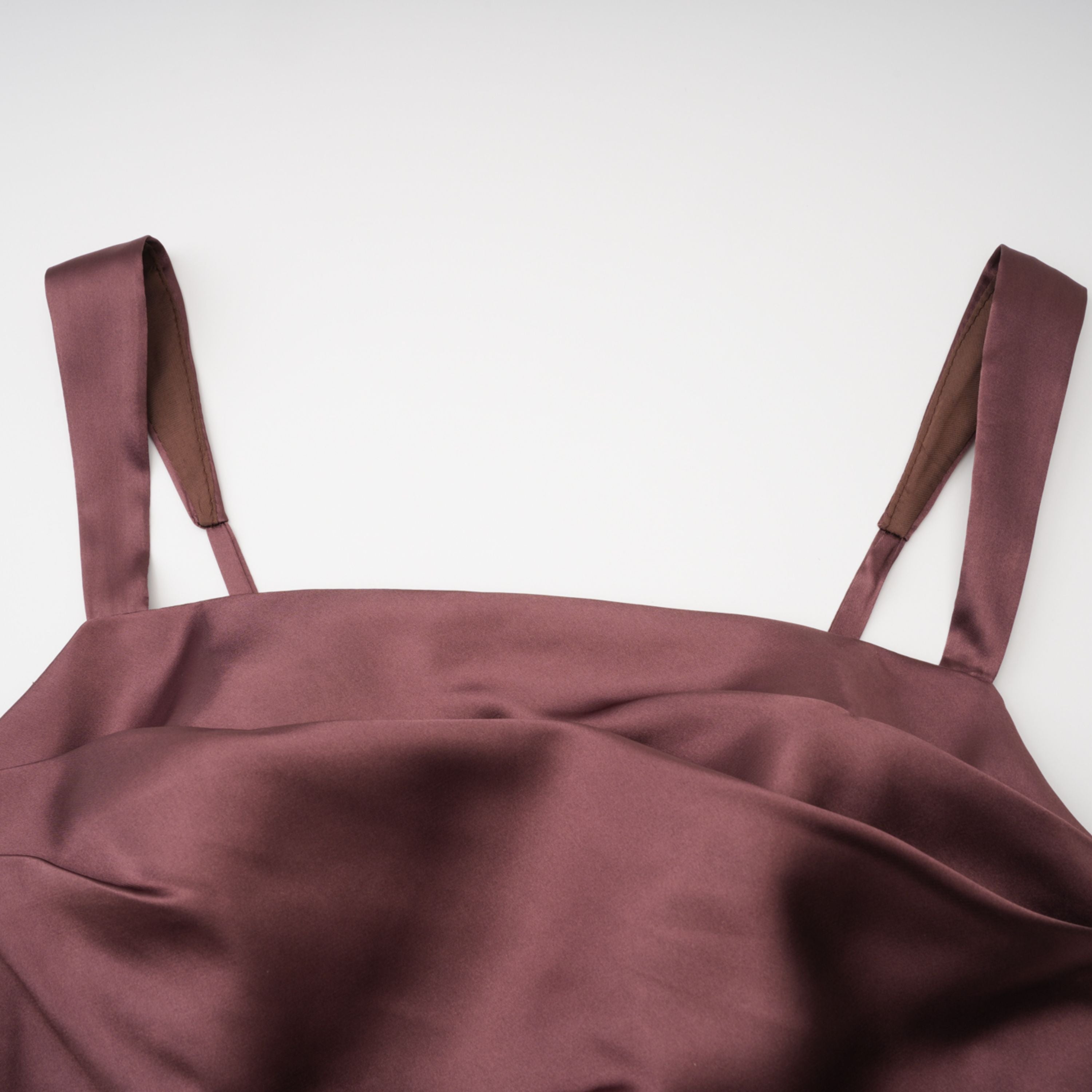 Inmaculada Brown Ruched Satin Maxi Dress (Without Gloves)