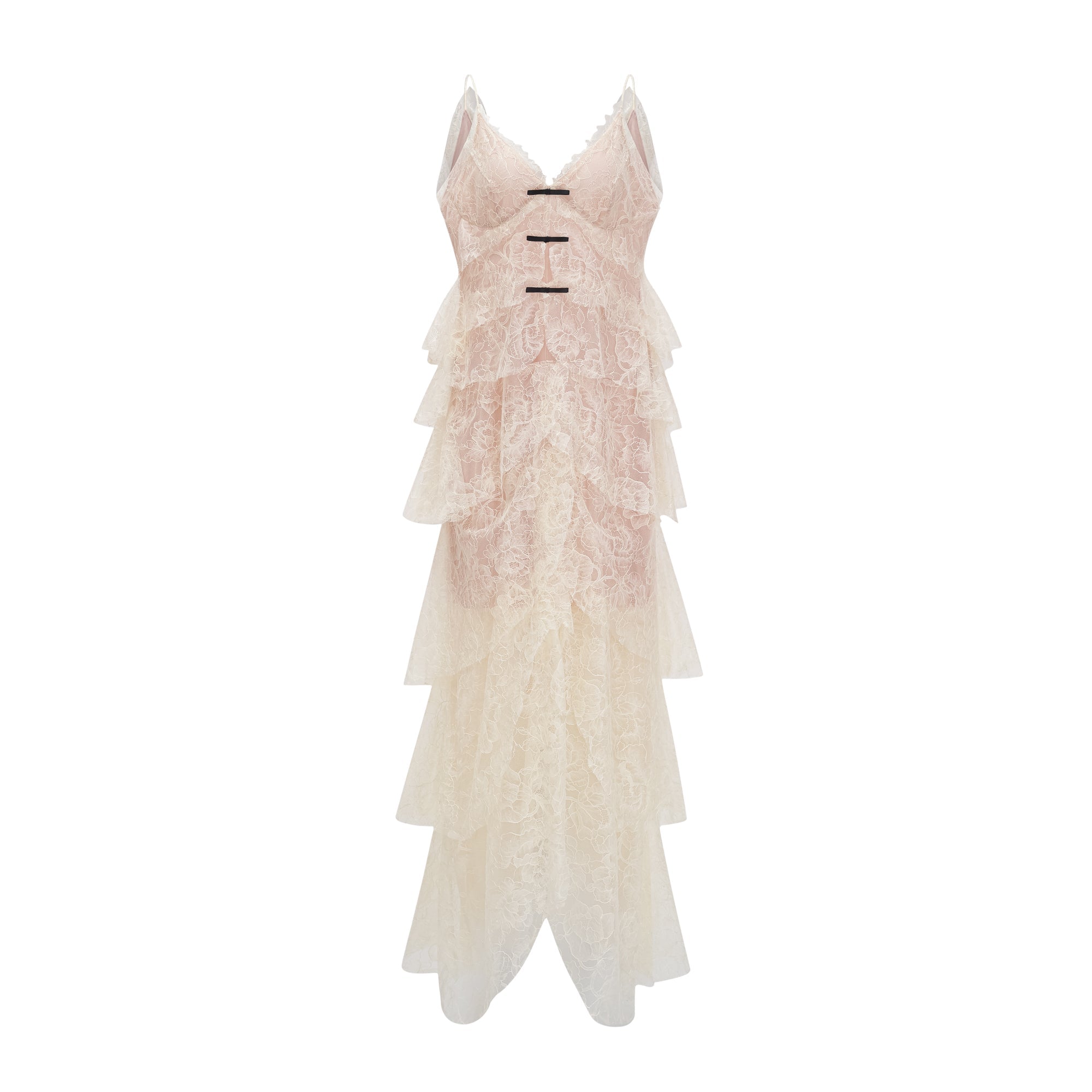 Atousa Cream Layered Floral Lace Maxi Dress with Bow (Final Sale-US Only)