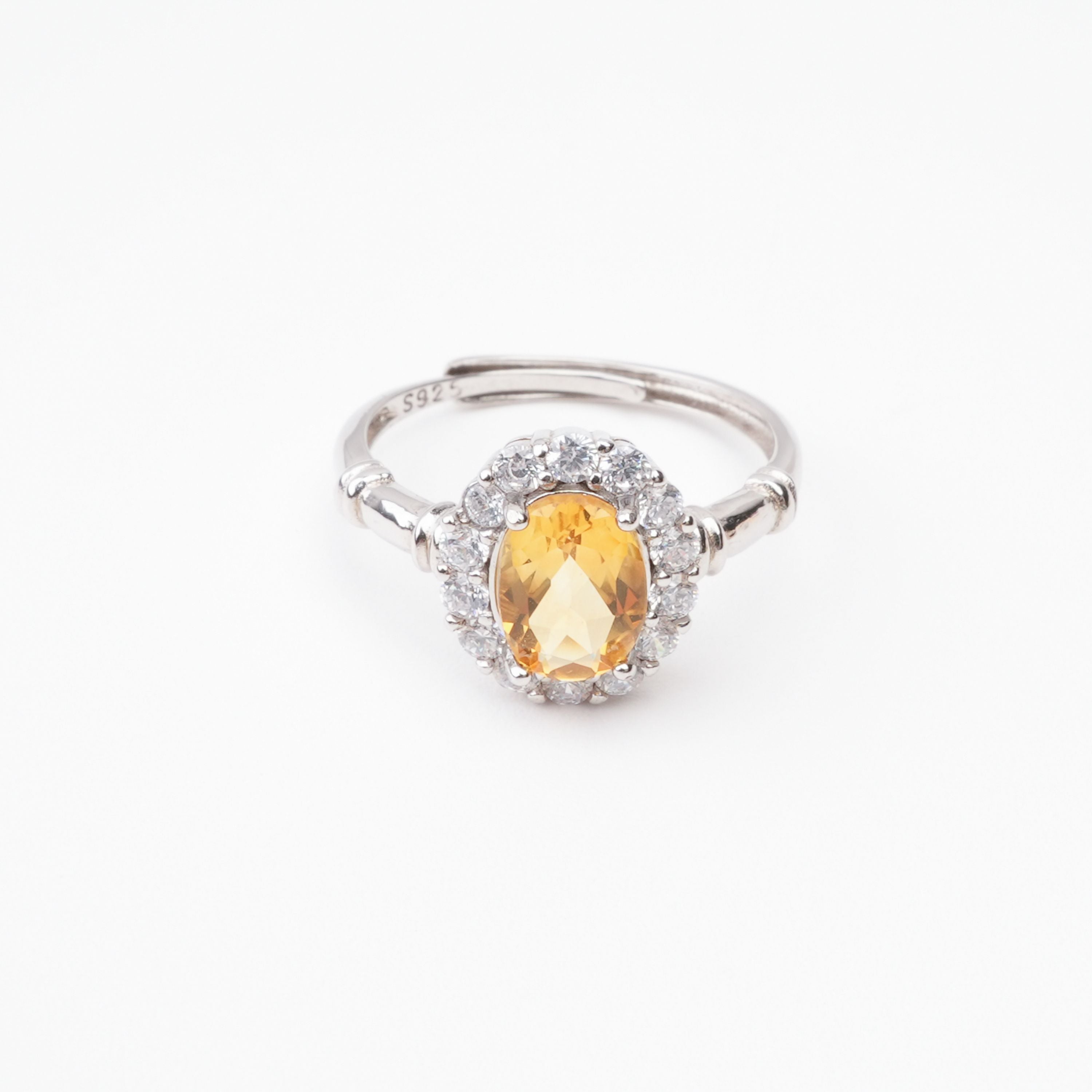 Daniela Yellow Citrine Oval Cut Halo Crystal Sterling Silver Ring