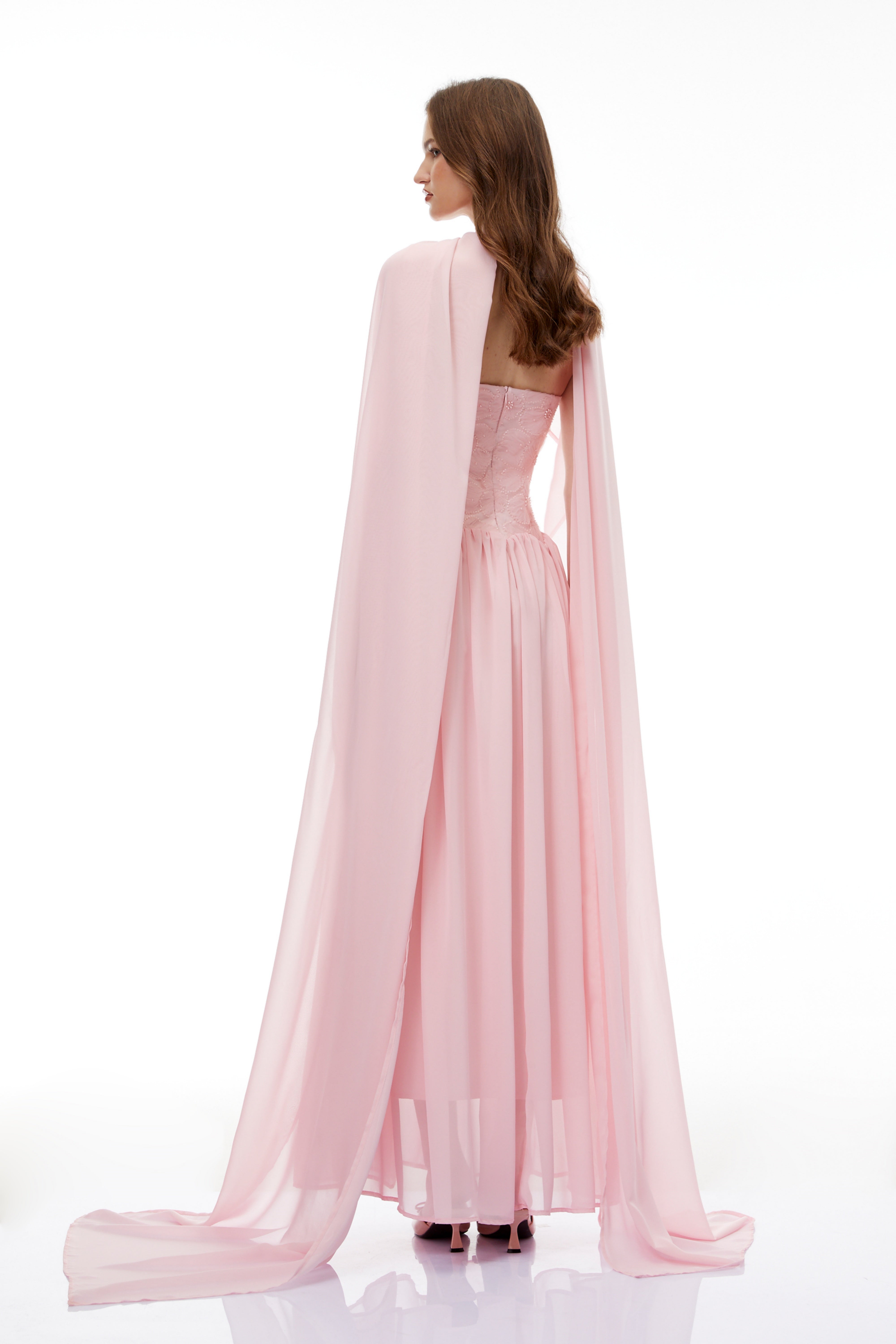 Dobromila Pink Floral Embroidered Pleated Maxi Dress (Final Sale-US Only)