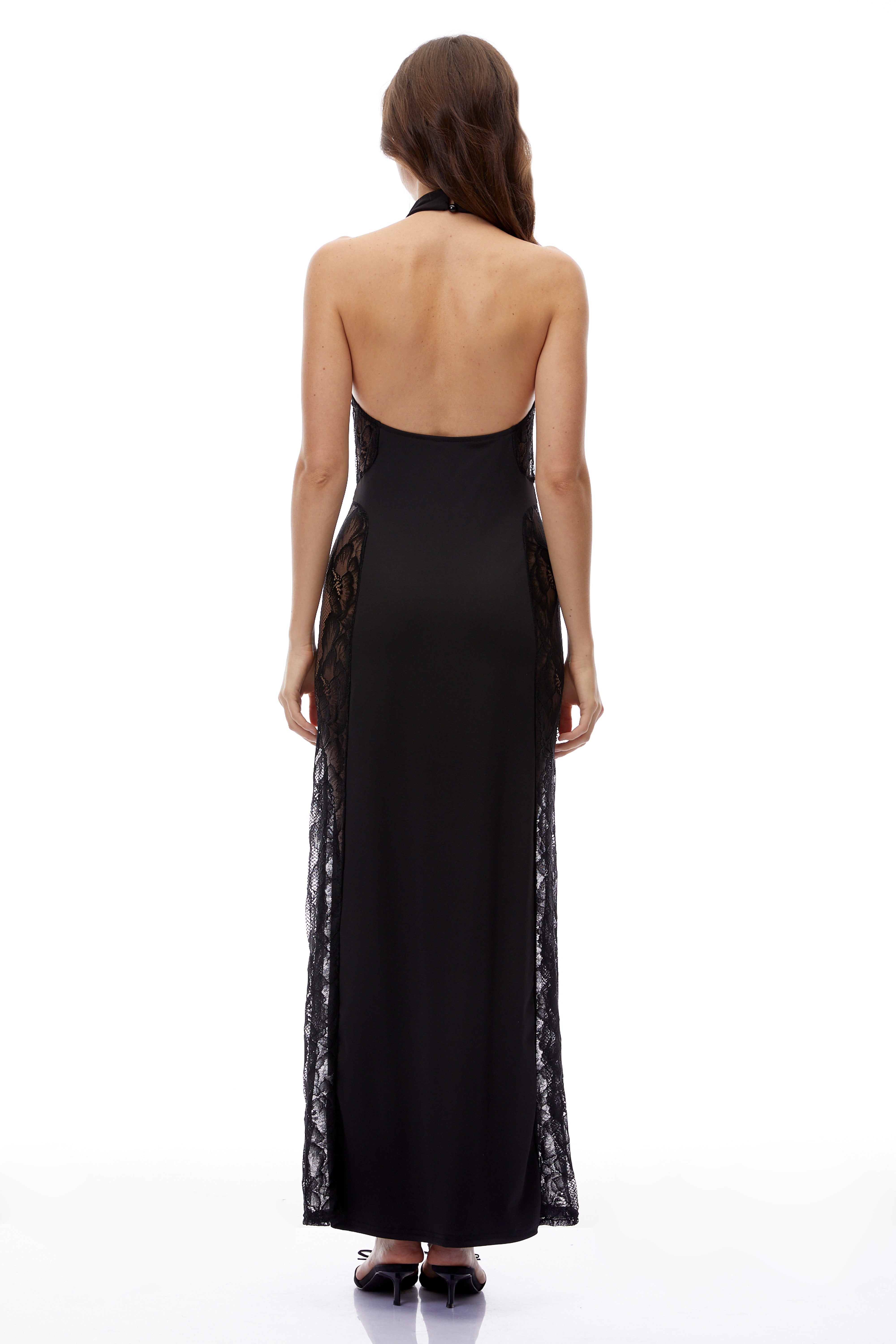 Domnica Black Cut-Out Maxi Dress with Lace Panels