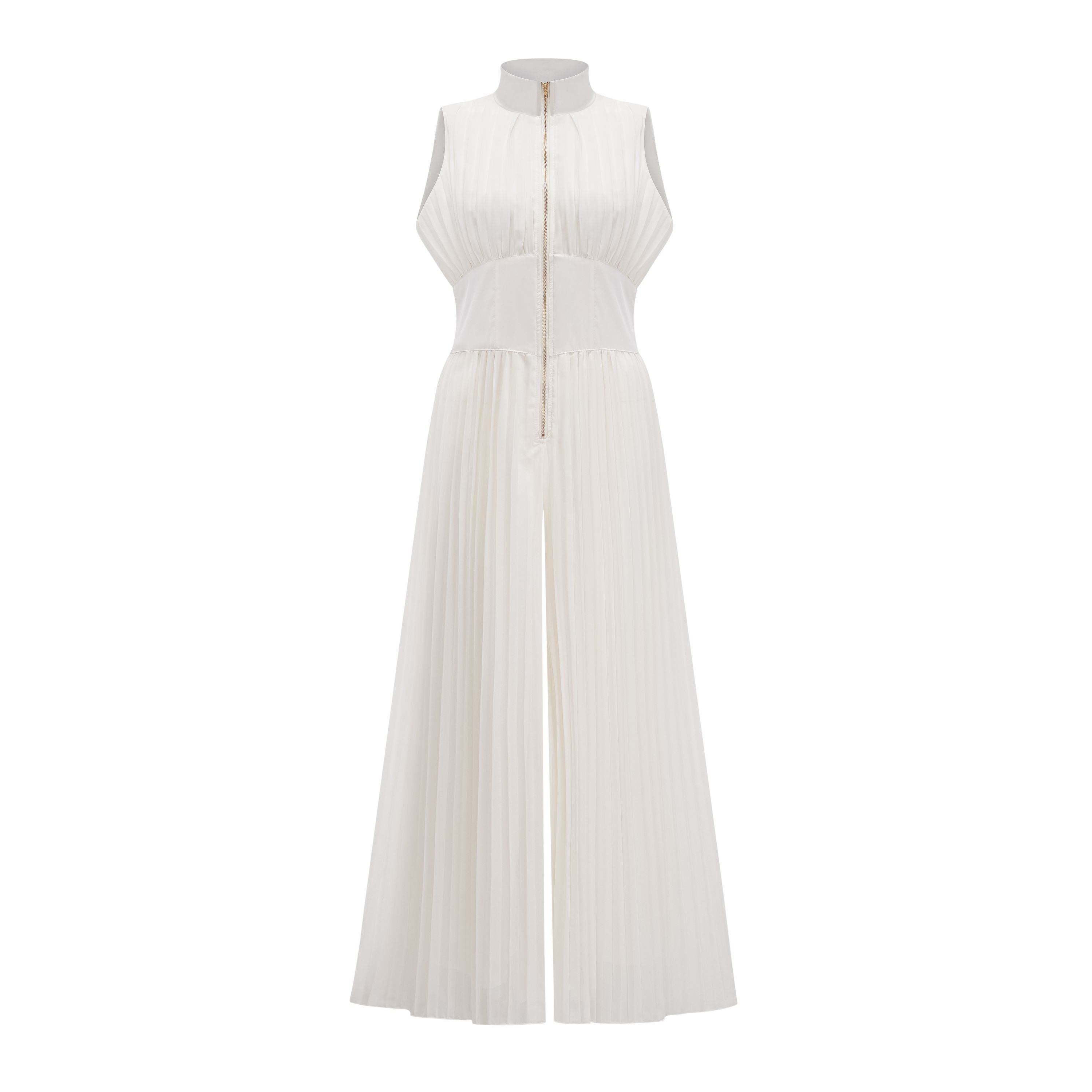 Ecem Cream White Mock Neck Ruched Jumpsuit (Final Sale-US Only)