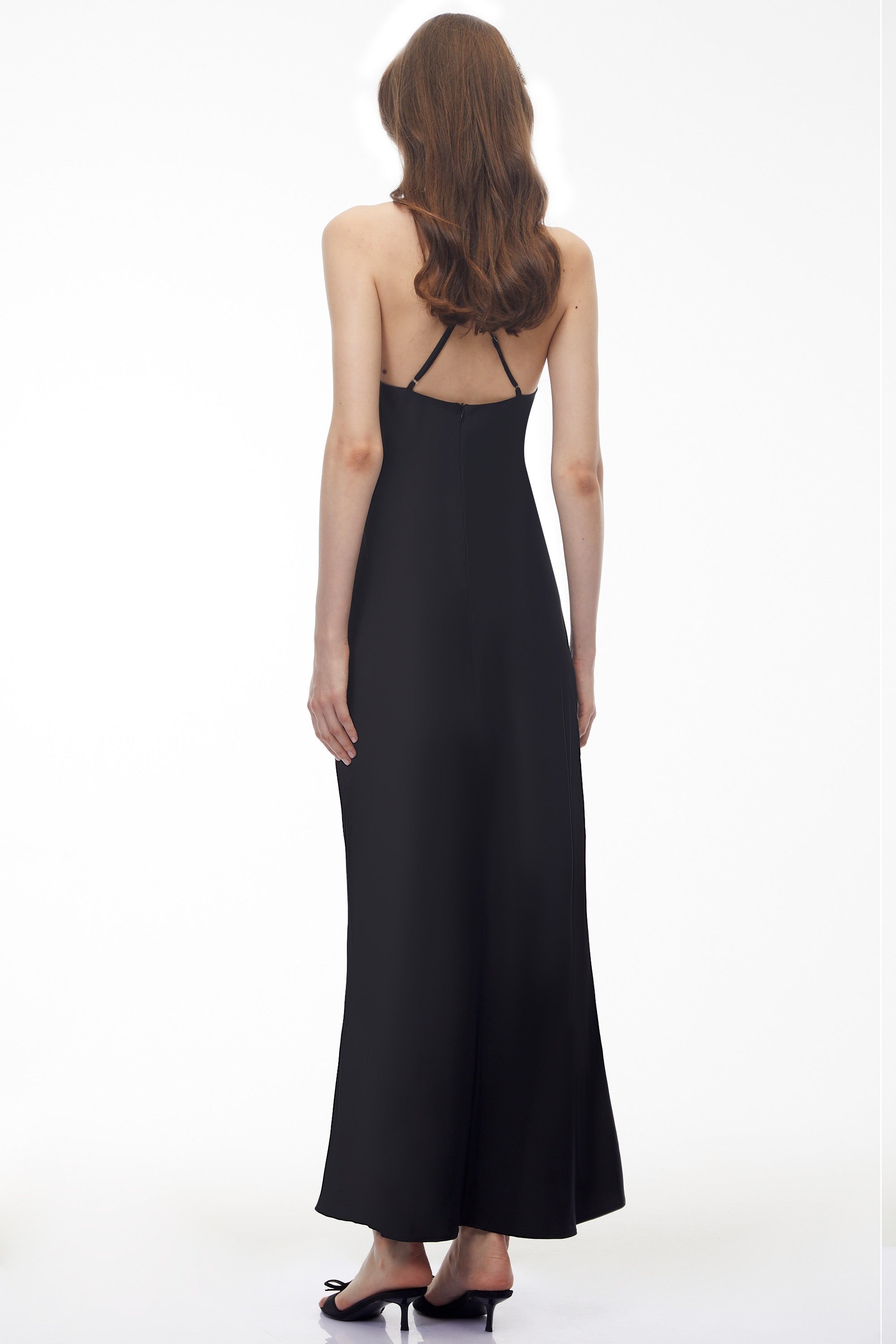 Eila Black Semi-Sheer Draped Maxi Dress (Final Sale)