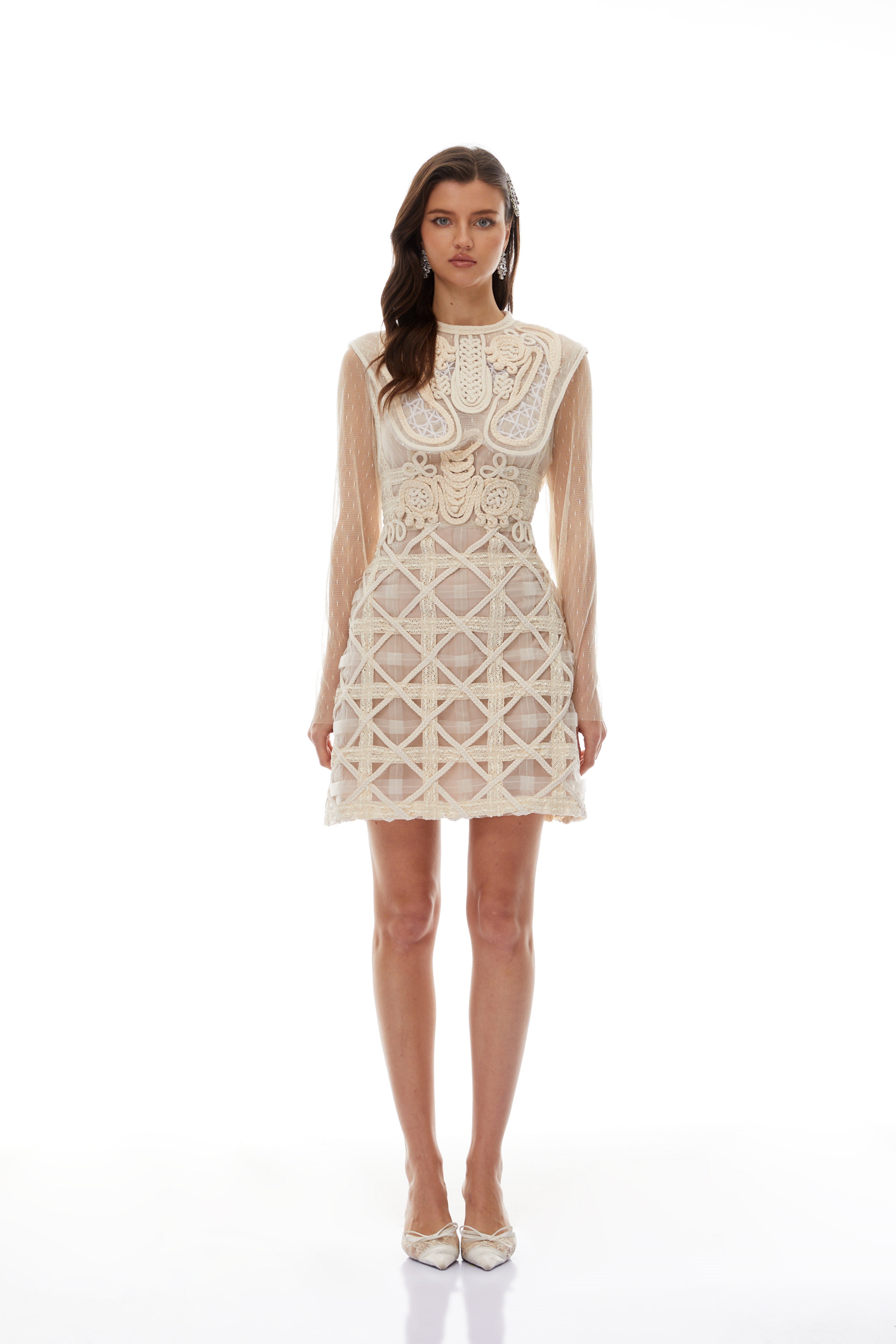 Elena White Braided Crochet Mini Dress (Final Sale)