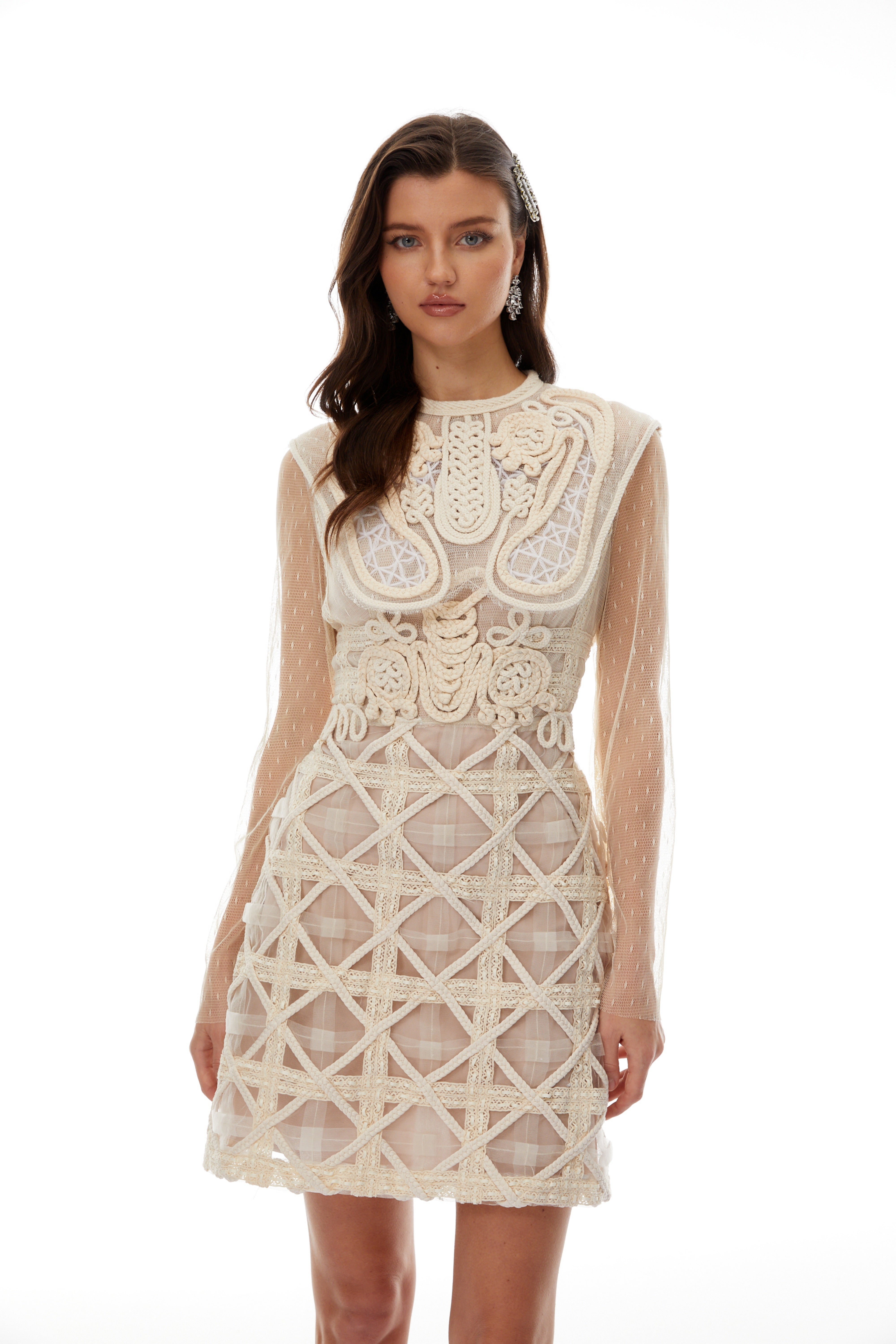 Elena White Braided Crochet Mini Dress (Final Sale)