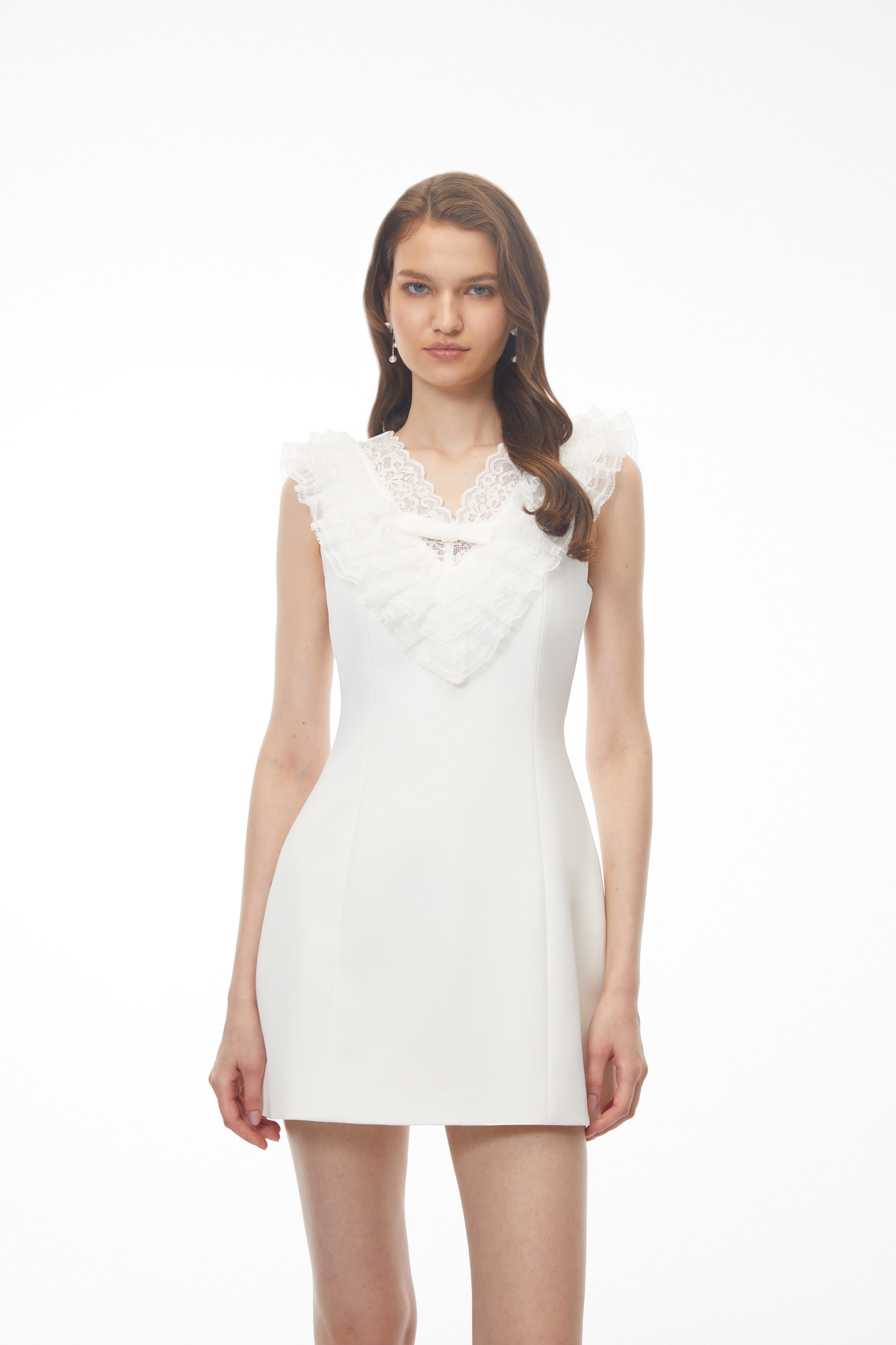 Elisabeth White V-Neck Mini Dress with Lace Panels (Final Sale)