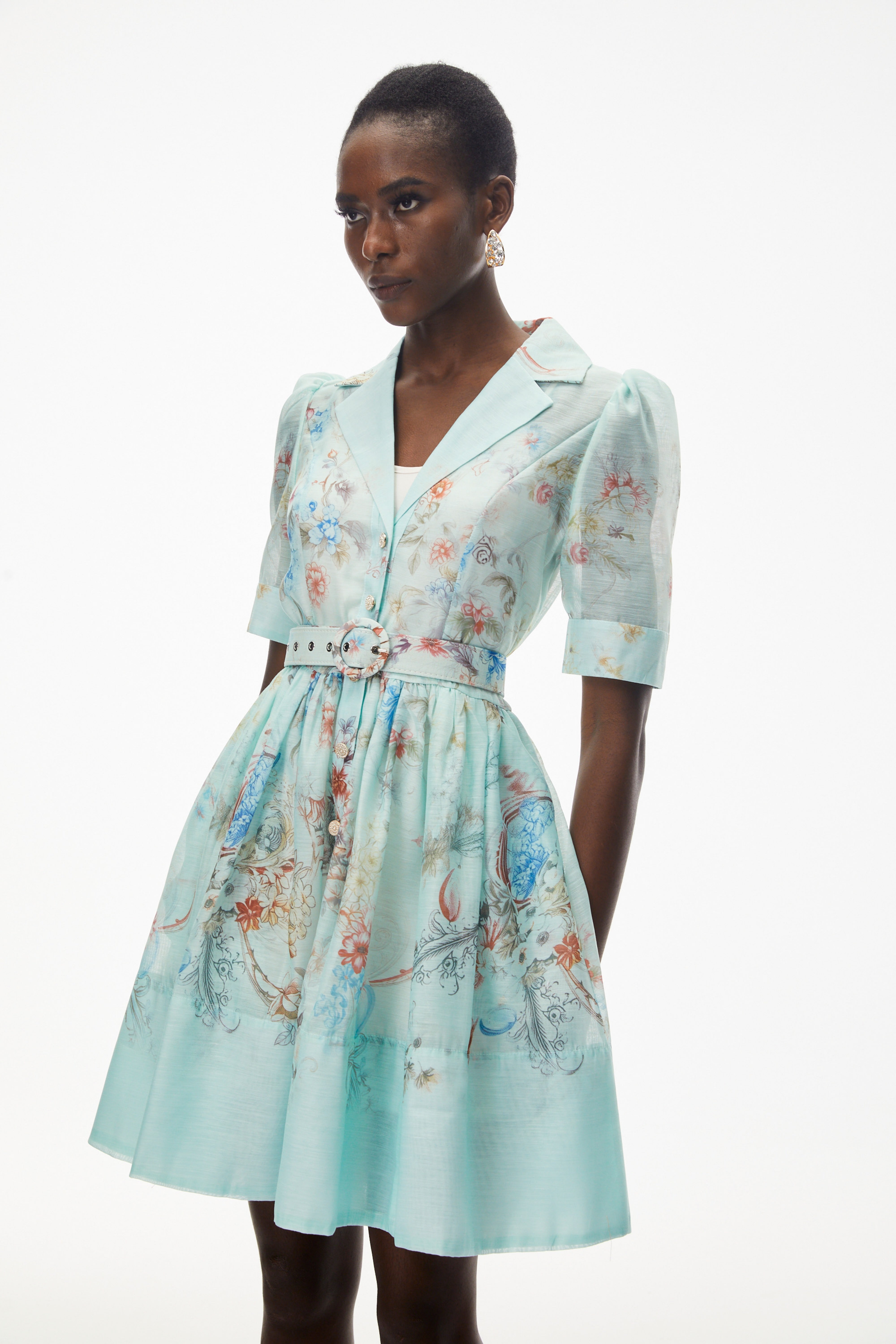 Elisheva Mint Green Floral Print Mini Dress (Final Sale-US Only)