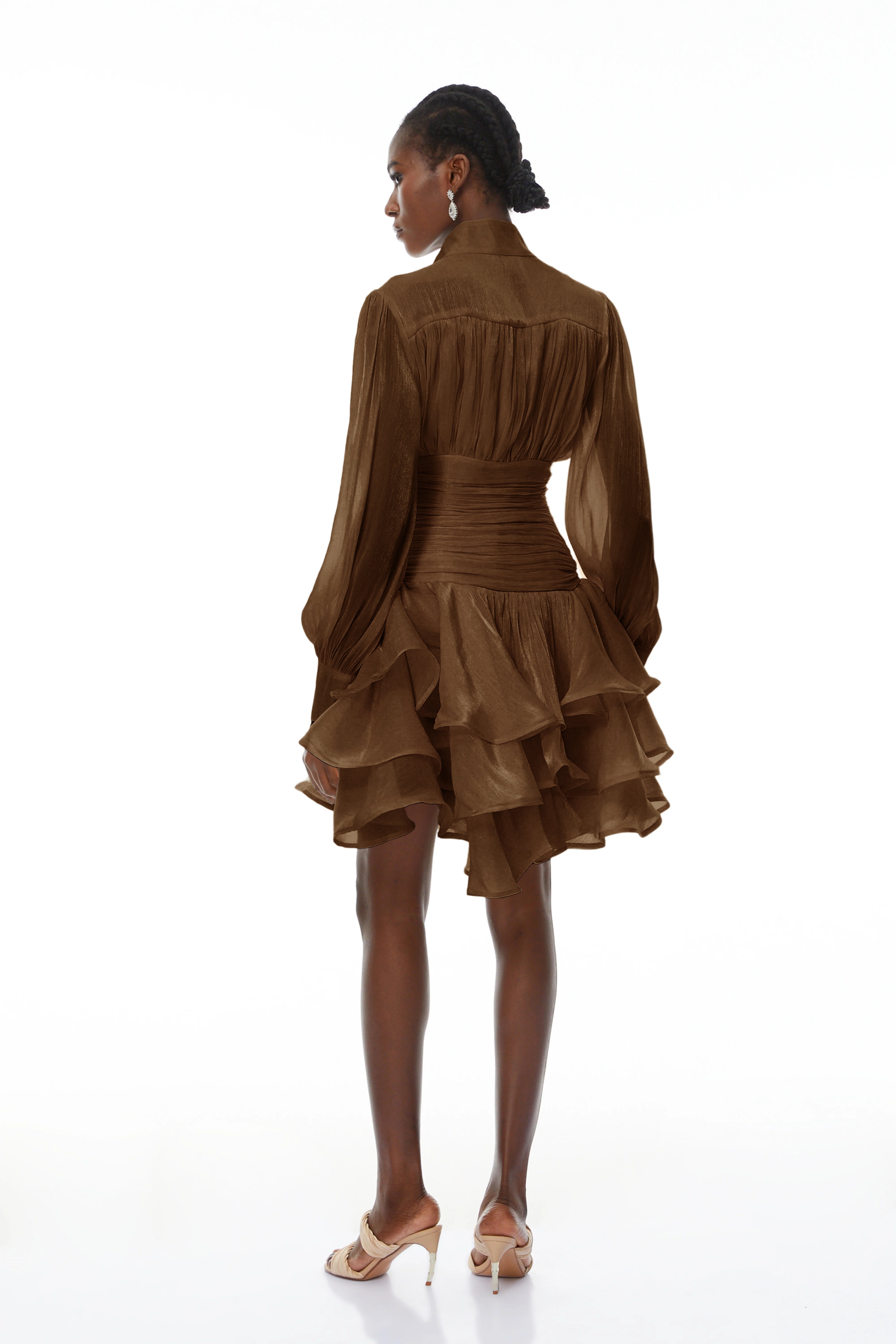 Emersyn Brown High-Neck Ruffled Detail Mini Dress (Final Sale-US Only)
