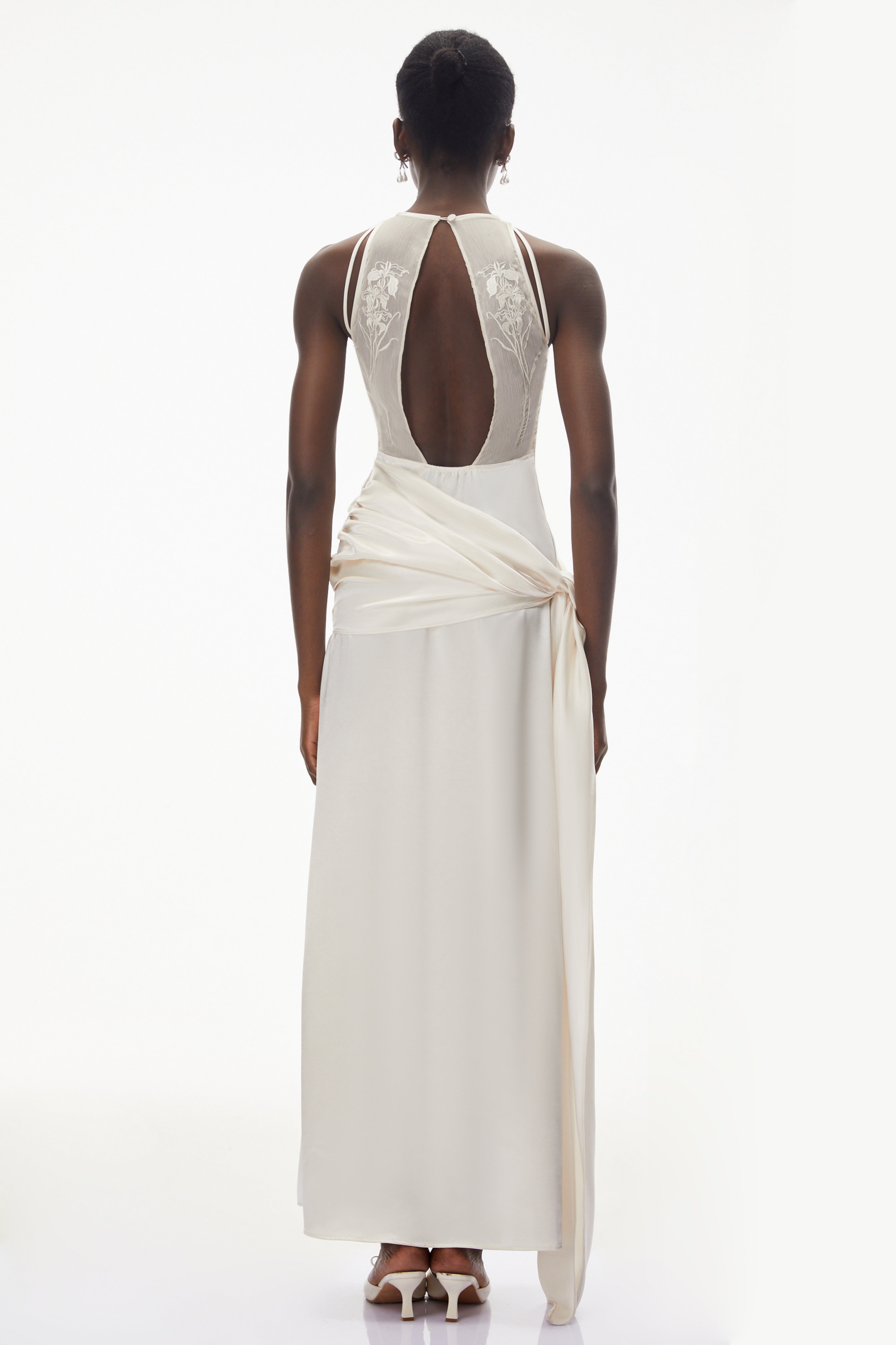 Emilia Ivory Satin Maxi Dress with Bow Detail (Final Sale-US Only)