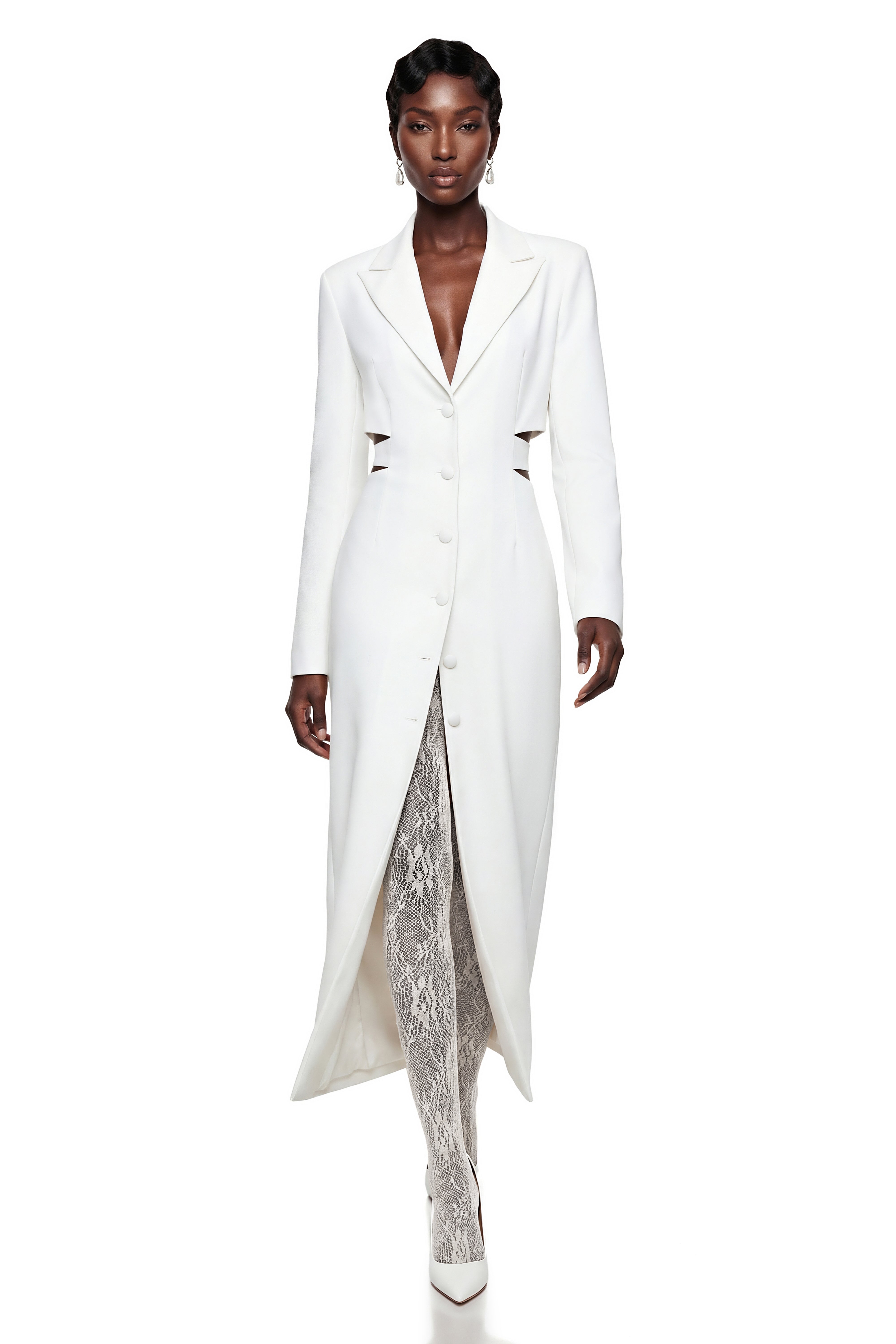 Fanny White Blazer Midi Dress with Cut-Outs (Final Sale-US Only)