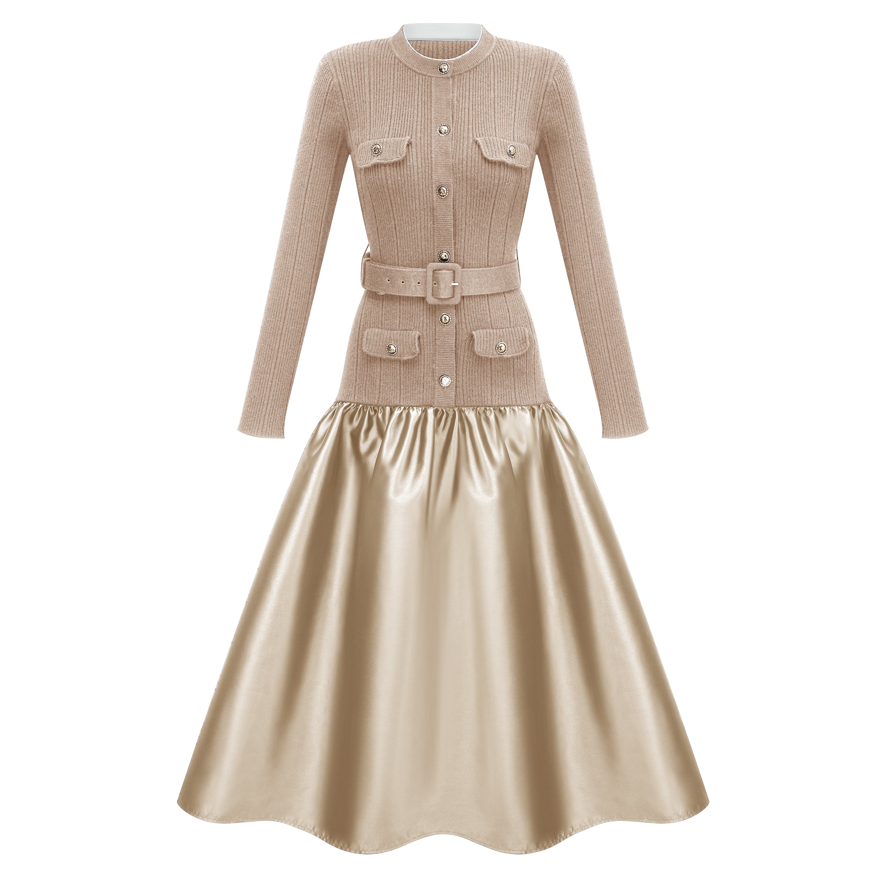 Fern Gold Satin Panel Knit Midi Dress (Final Sale-US Only)