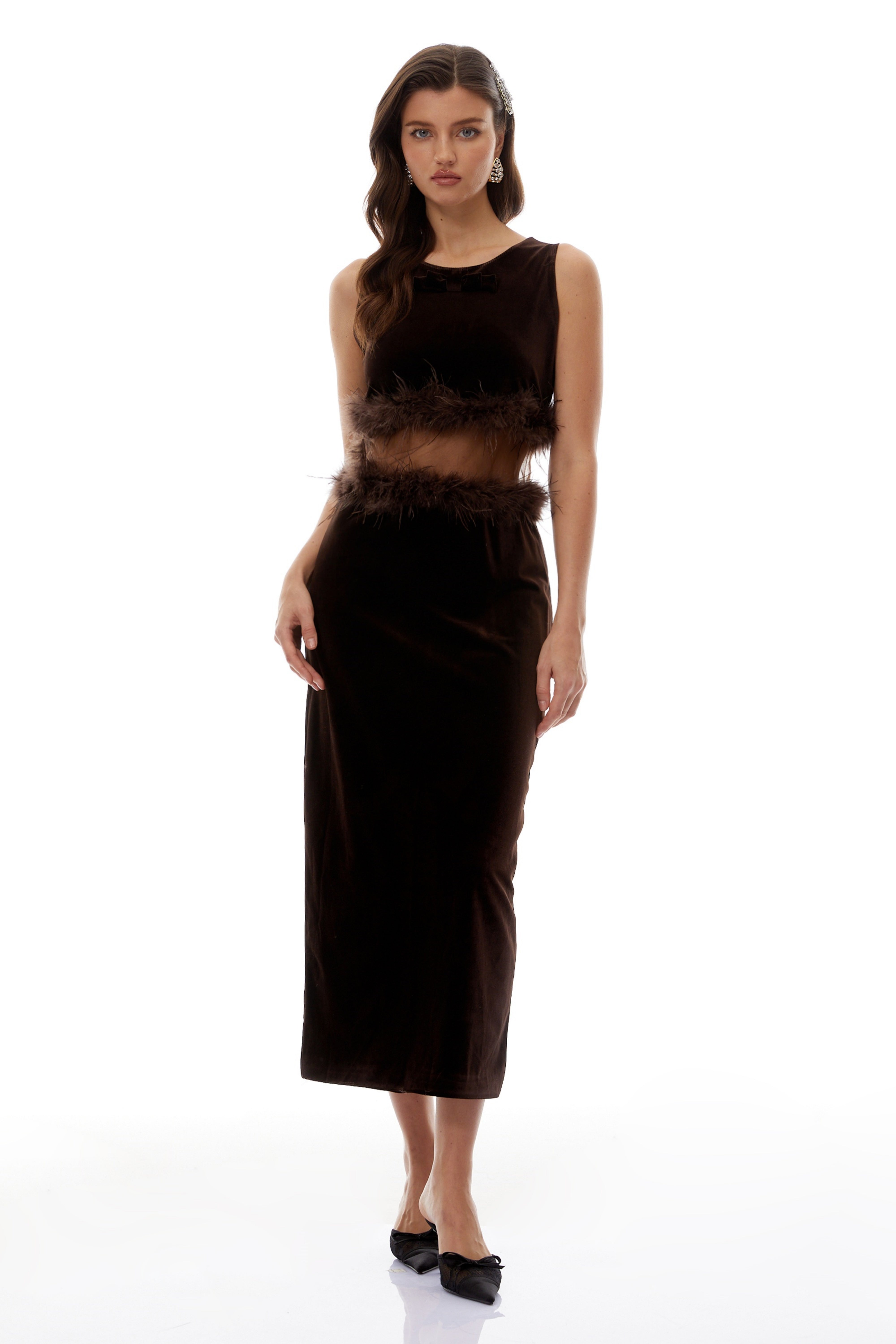 Fernande Brown Sleeveless Midi Dress (Final Sale-US Only)